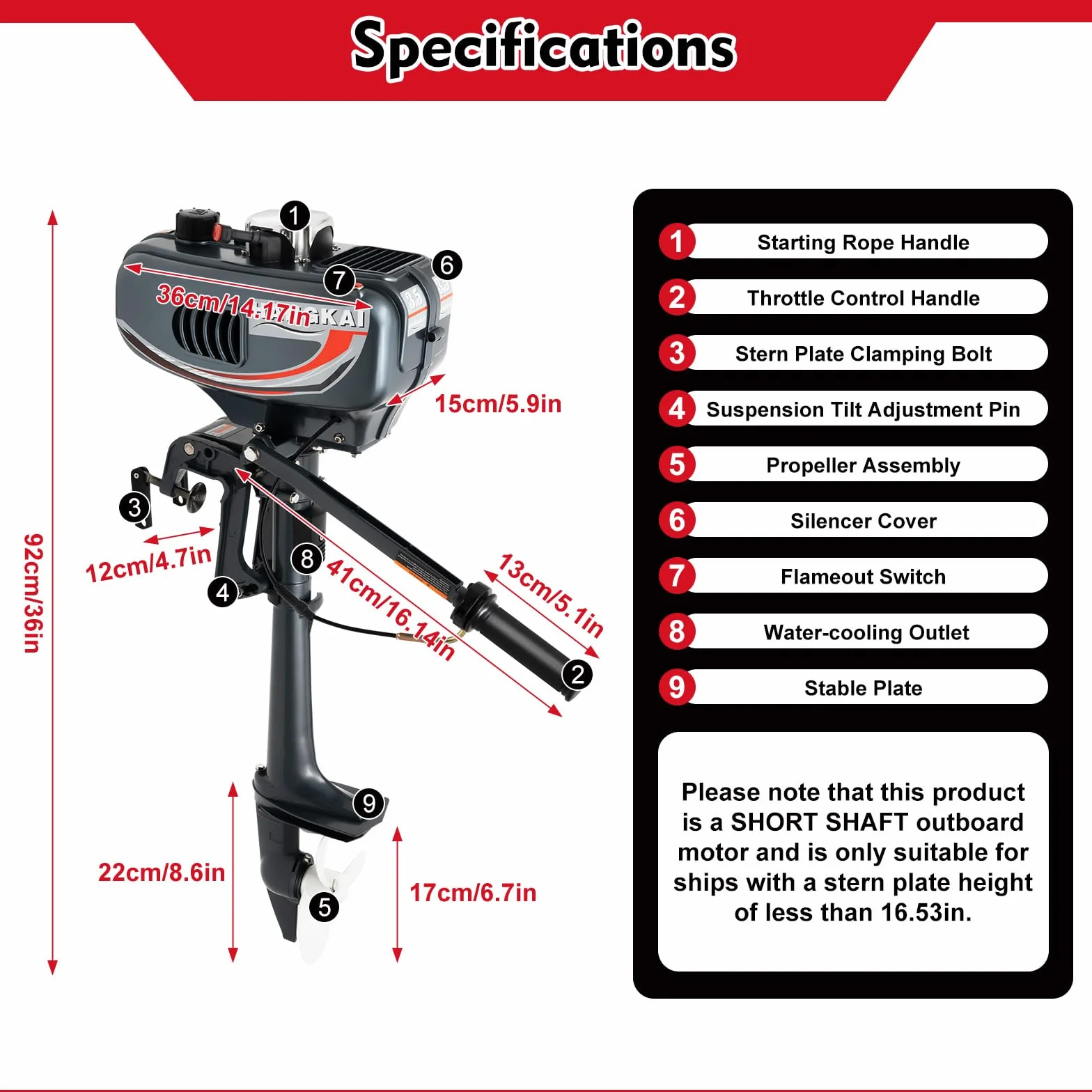 Motore fuoribordo 2T 2,5 kW 3,5 CV 5000 giri/min per gommoni pesca barche a vela