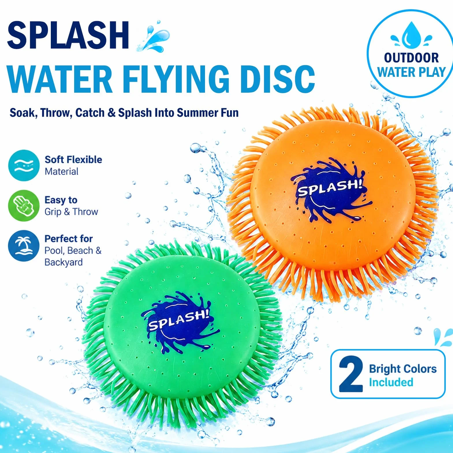 Giocattolo Frisbee Acqua, Disco da lancio in schiuma e silicone, Gioco acquatico in colori vivaci, Divertimento Estivo