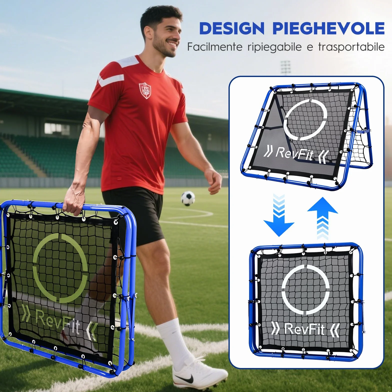 Rimbalzo Calcio Rete Rebounder regolabile su entrambi i lati con obiettivo per calcio, baseball, tennis, rugby - Rete da allenamento con robusto telaio in acciaio - 80/100/120 cm