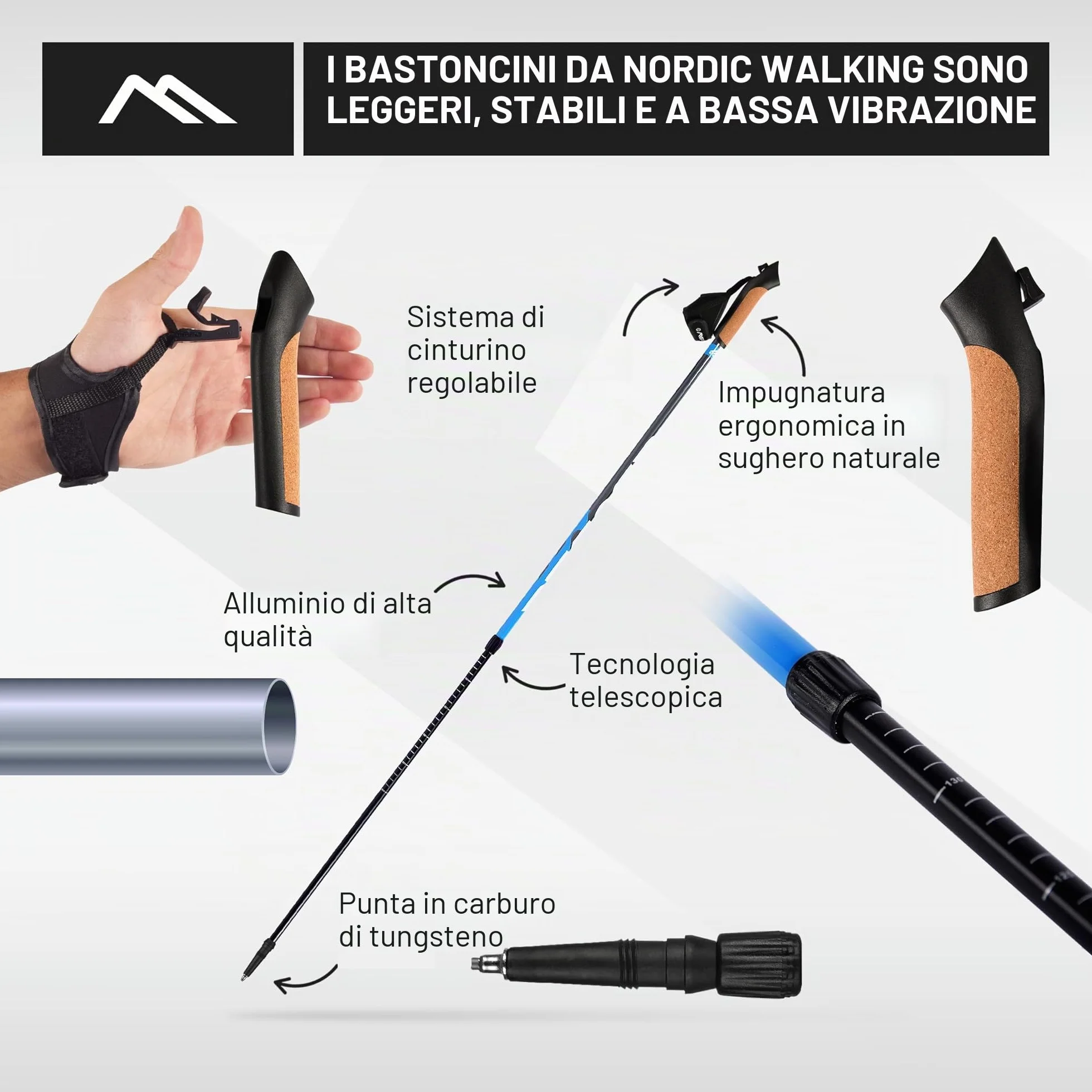 MSPORTS Bastoncini Nordic Walking Premium Antracite Ultraleggero Walking Sticks