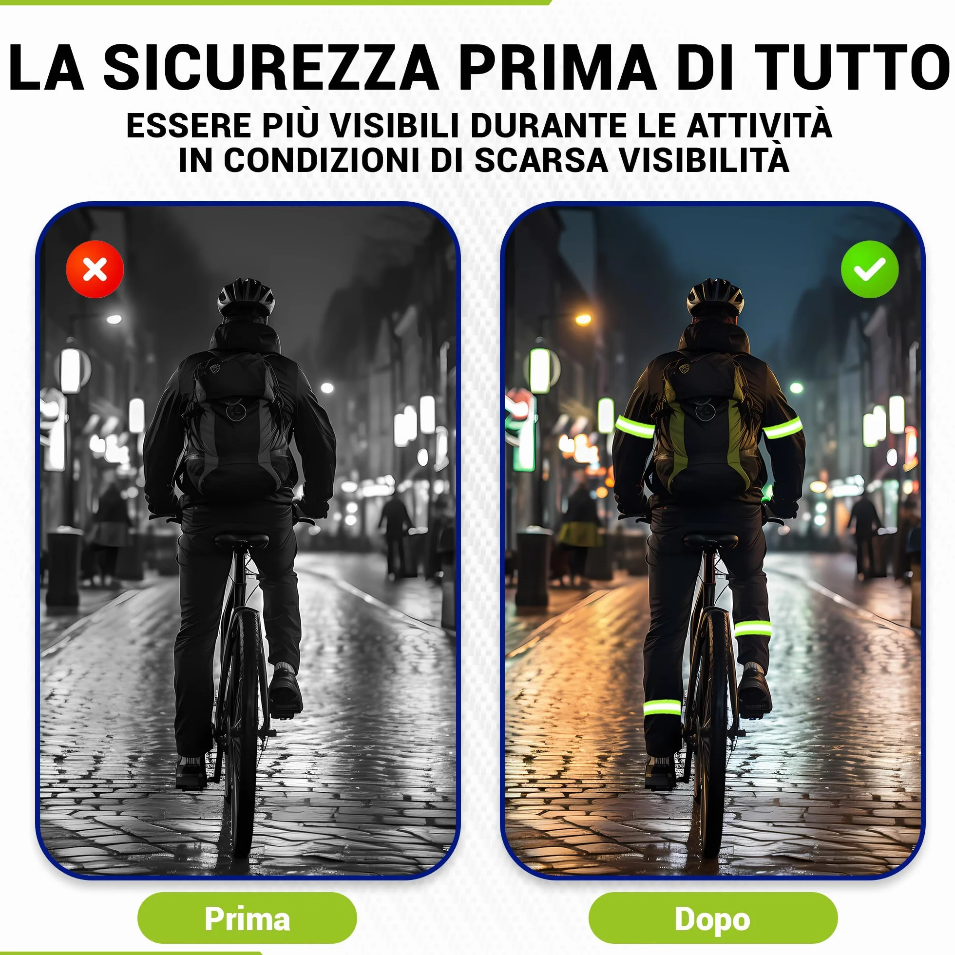 Bracciali Riflettenti a Doppia Striscia 5 cm Chiusura Regolabile 8 cm Visibilità 360° per Braccia Gambe Caviglie