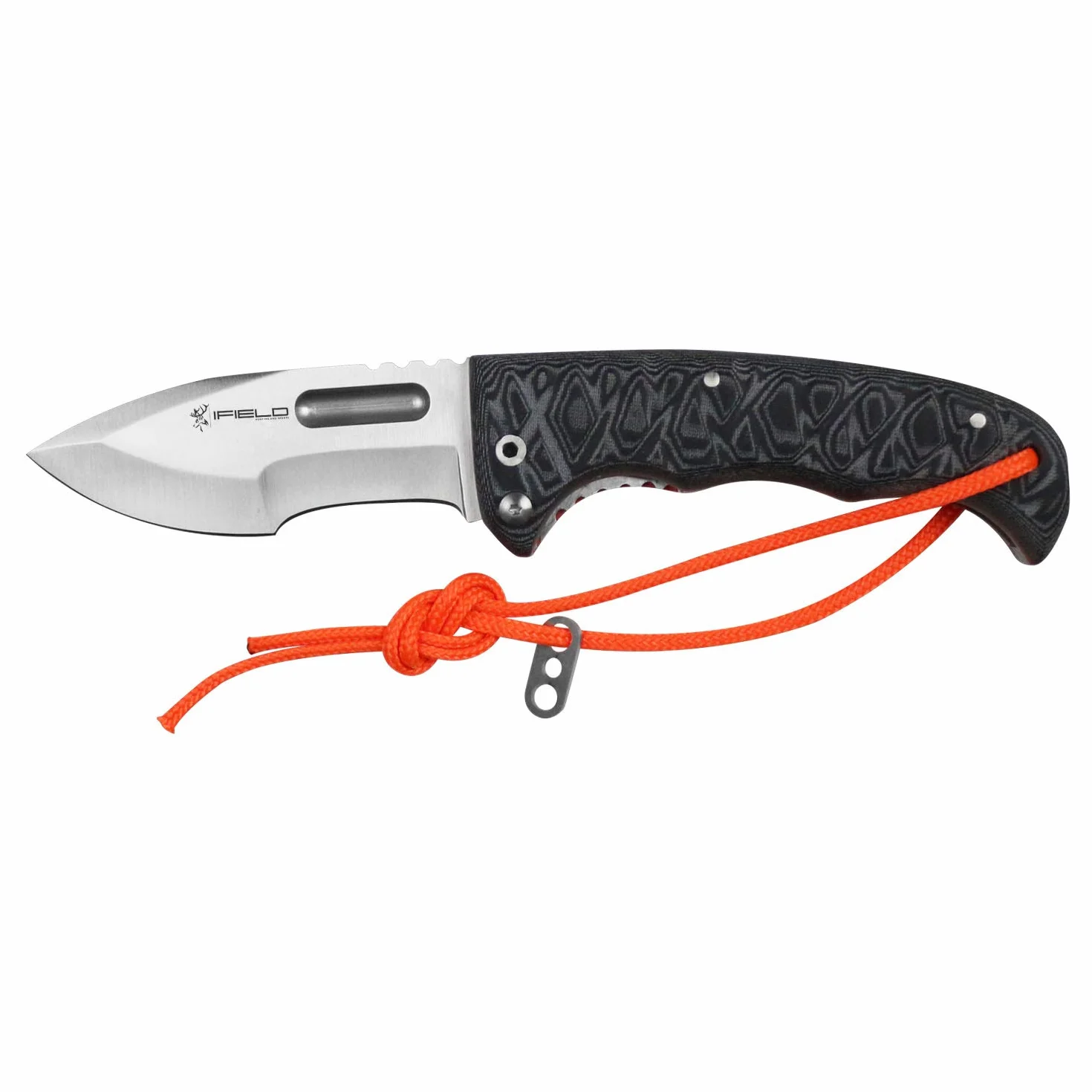 iFIELD EL29120 Coltello da caccia pieghevole Bushcraft Sopravvivenza Escursionismo Campeggio, lama in acciaio inox MOVA-58 con Micarta Handle con separatore arancione, Made in Albacete (Spagna)