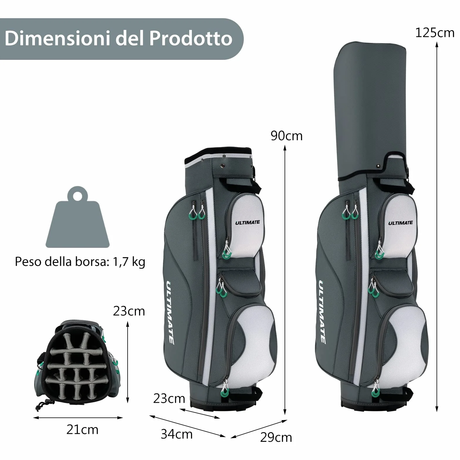 COSTWAY Borsa da Golf 14 Divisori Leggera Tracolla 7 Tasche Cerniera Termica Impermeabile