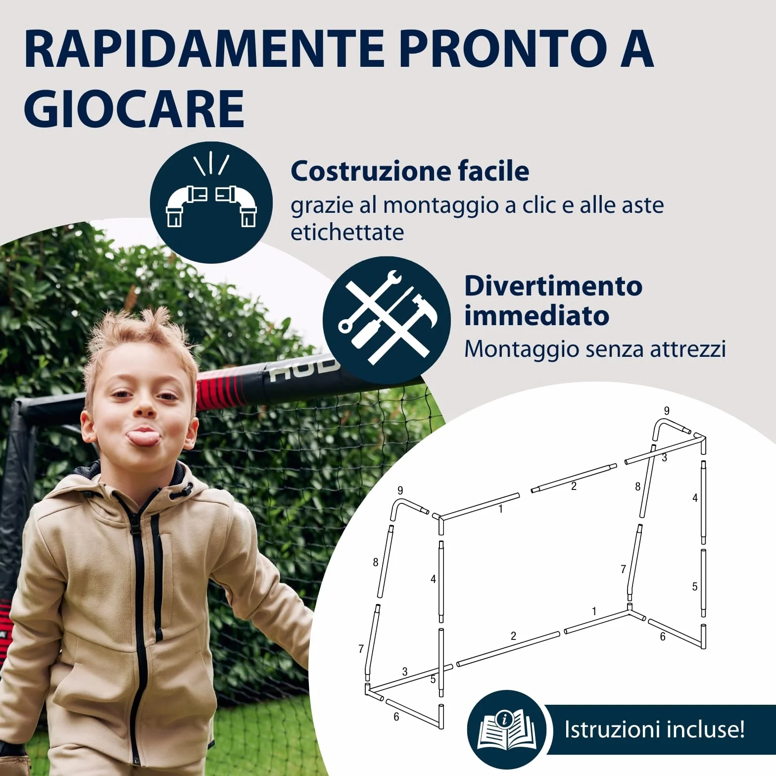 HUDORA Porta da calcio Pro Tect Grande, rivestita in gommapiuma con rete, antiurto
