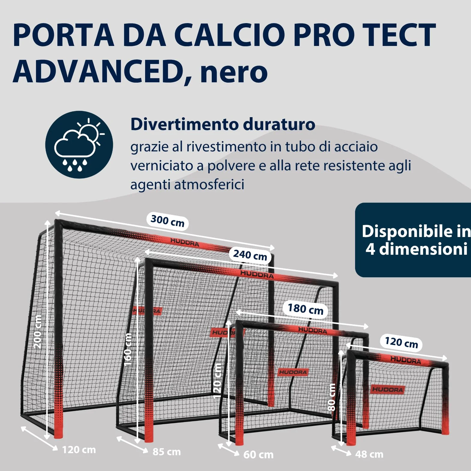 HUDORA Porta da Calcio Pro Tect Advanced – Porta da Calcio all'Aperto con Rete Resistente alle Intemperie per Bambini e Adulti