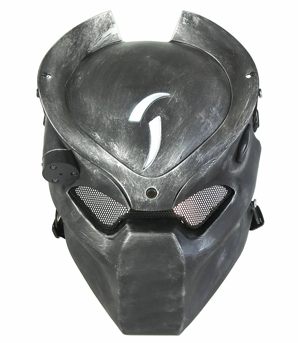 Maschera completa tattica protettiva Paintball Airsoft metallo tessuto Predator CS lampada infrarossi