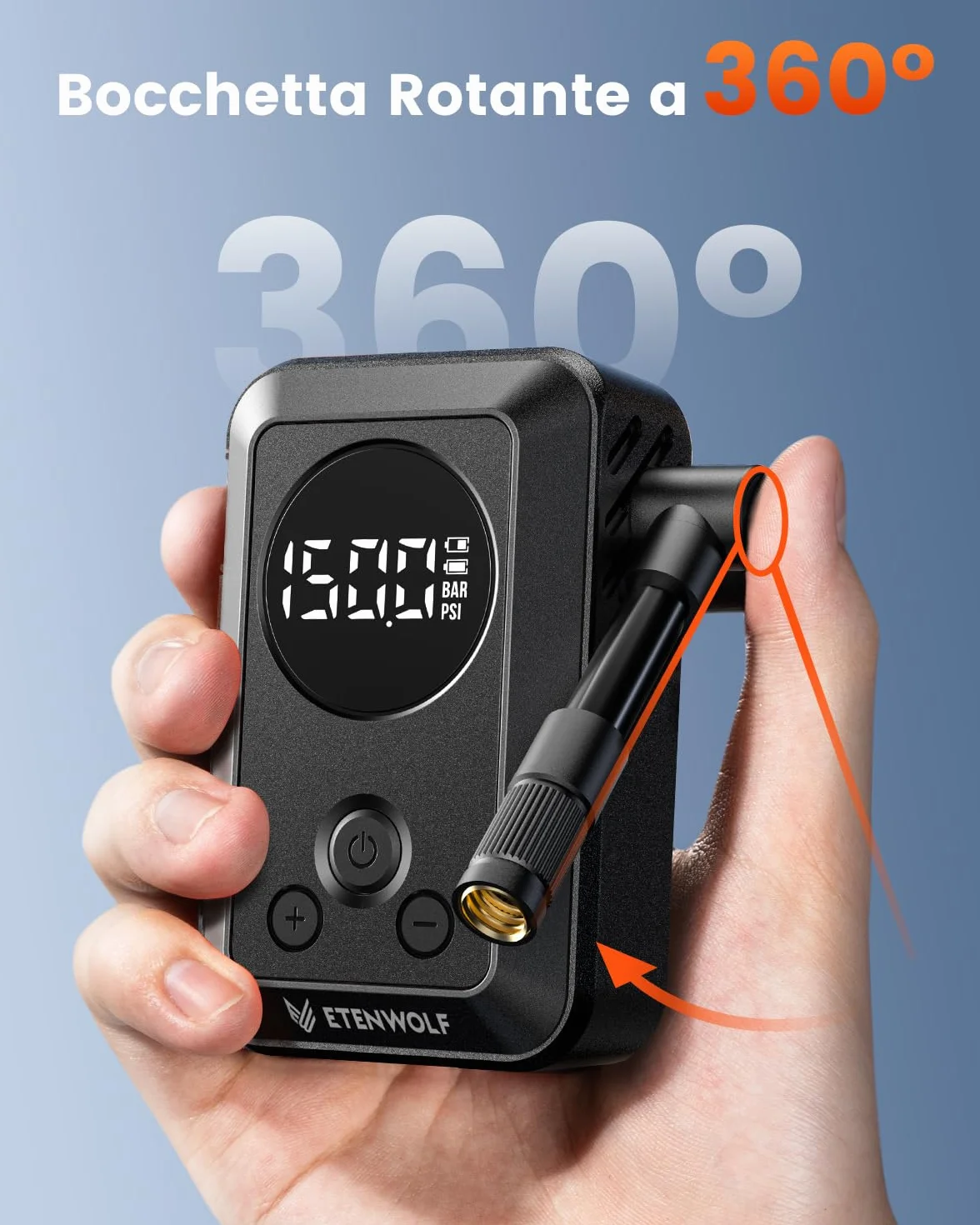 ETENWOLF Mini pompe à vélo 10,34 Bar, gonfleur de pneus portable avec manomètre, arrêt automatique