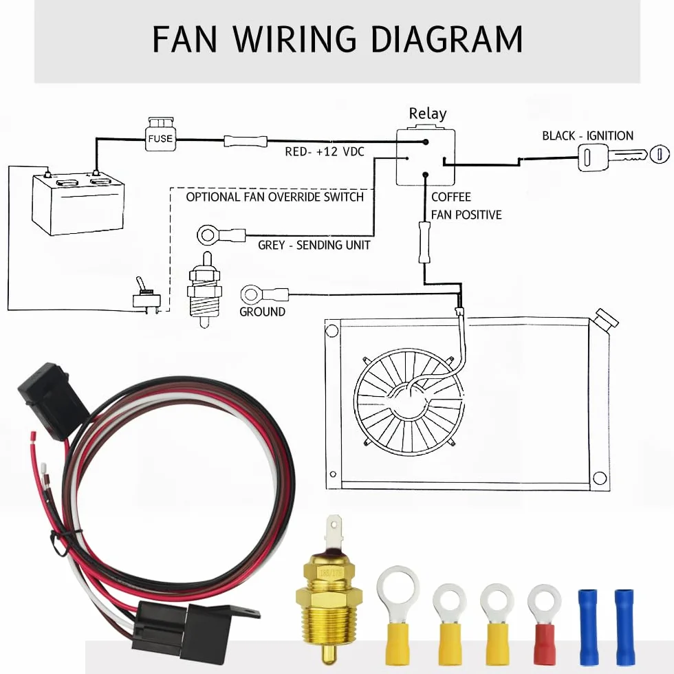 Kit cablaggio relè ventola elettrica 4 pin 40 AMP interruttore sensore temperatura 185 On 175 Off termostato ventola raffreddamento