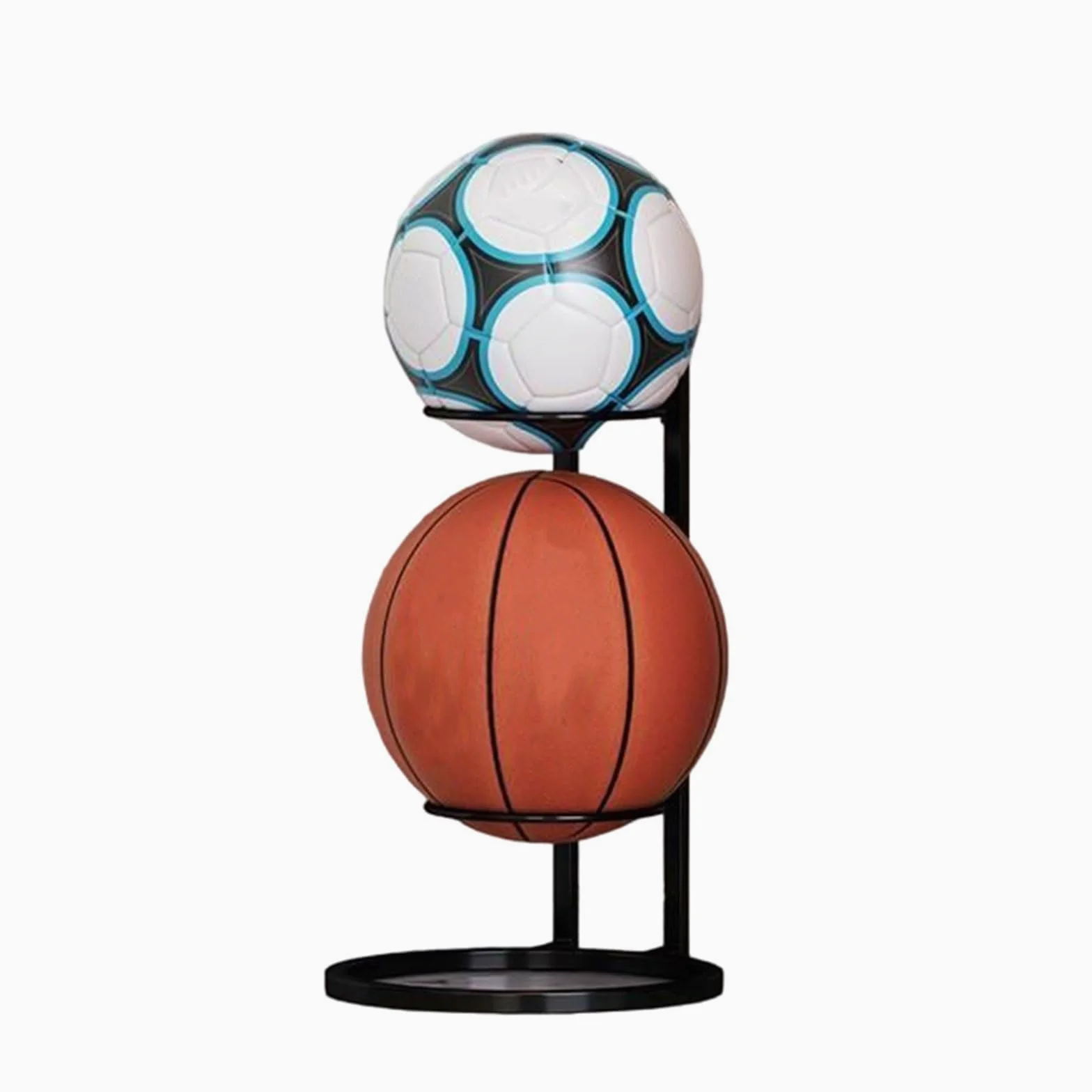 Espositore verticale in metallo per pallacanestro, calcio, pallavolo, attrezzature sportive salvaspazio con ruote