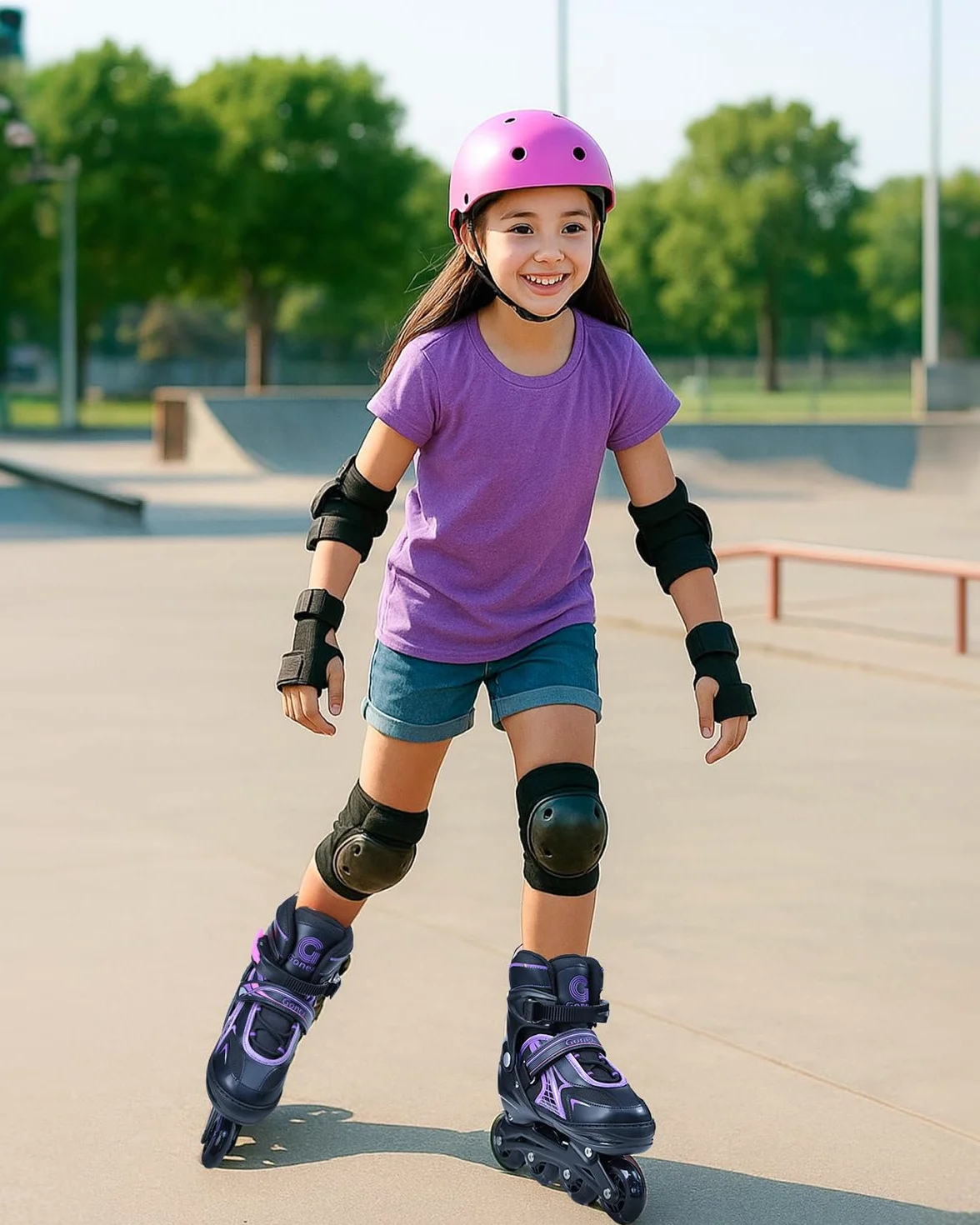 Gonex Pattini in Linea Regolabili con Ruote Luminosa, Inline Skates Bambina Ragazzo Adulti Donna (EU 31-42), Rosa/Verde