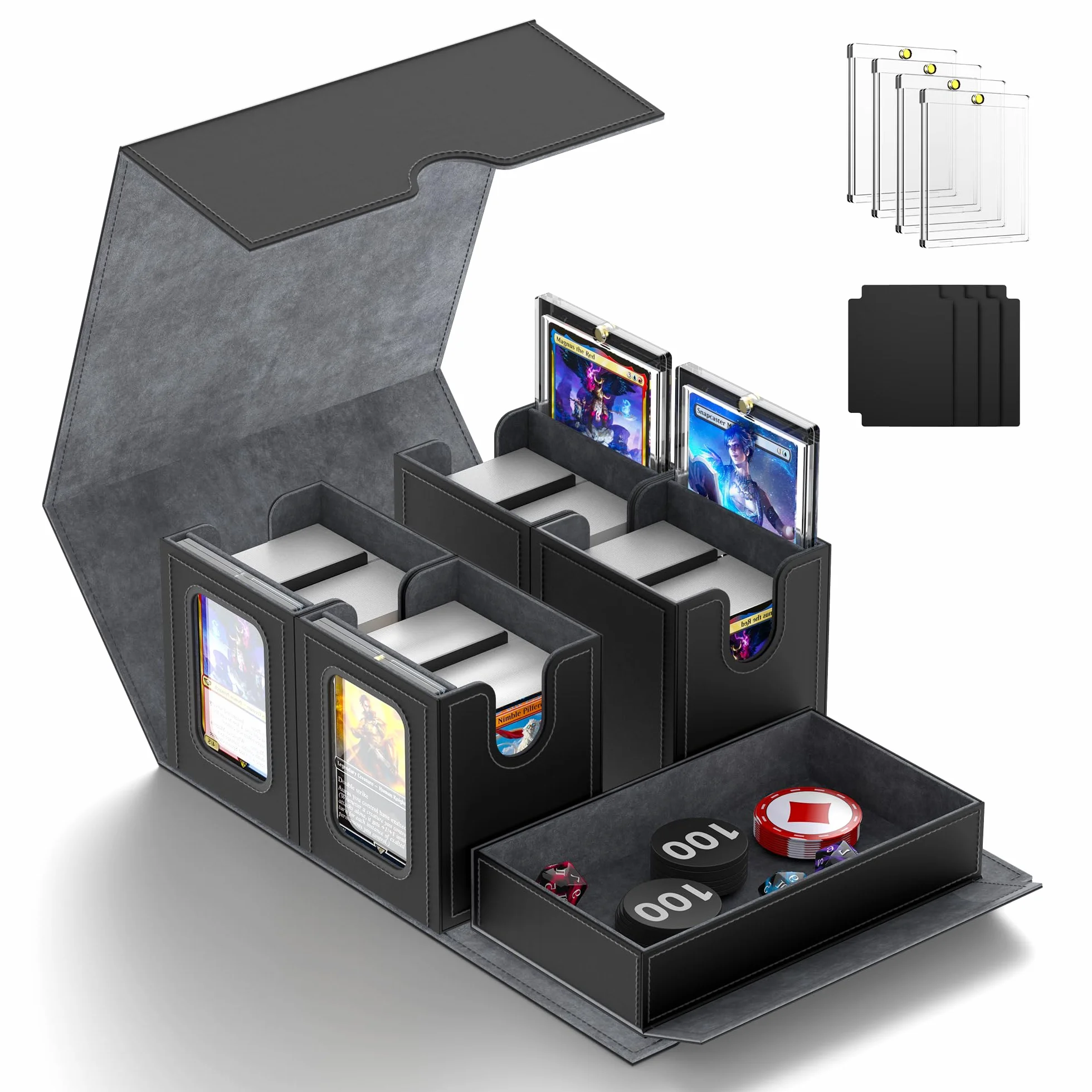 Commander Deck Box per MTG 5 in 1 1400+ organizer carte con vetrina coperchio rimovibile grigio