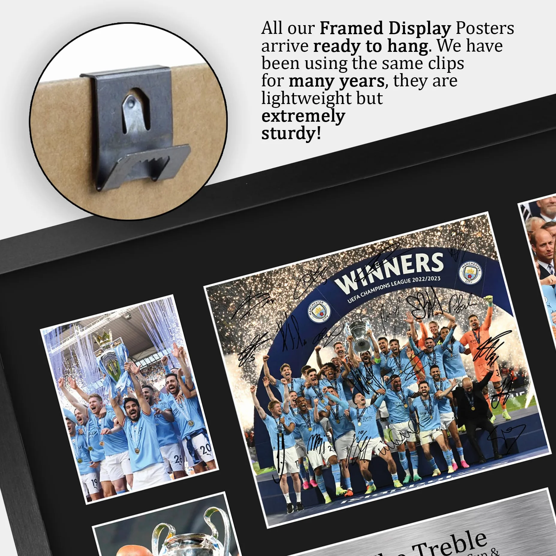 Fotografia autografata Manchester City The Treble A3 cornice FA Cup Champions League 22/23