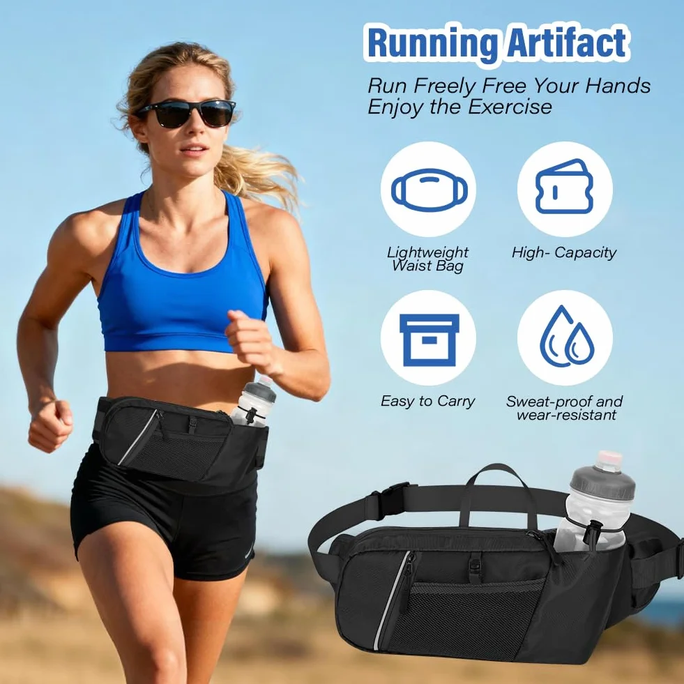 HOTUT Cintura da Corsa con Porta Bottiglia Marsupio Regolabile Sportivo per Maratona, Trail Running, Escursionismo, Jogging, Camminata (Nero)