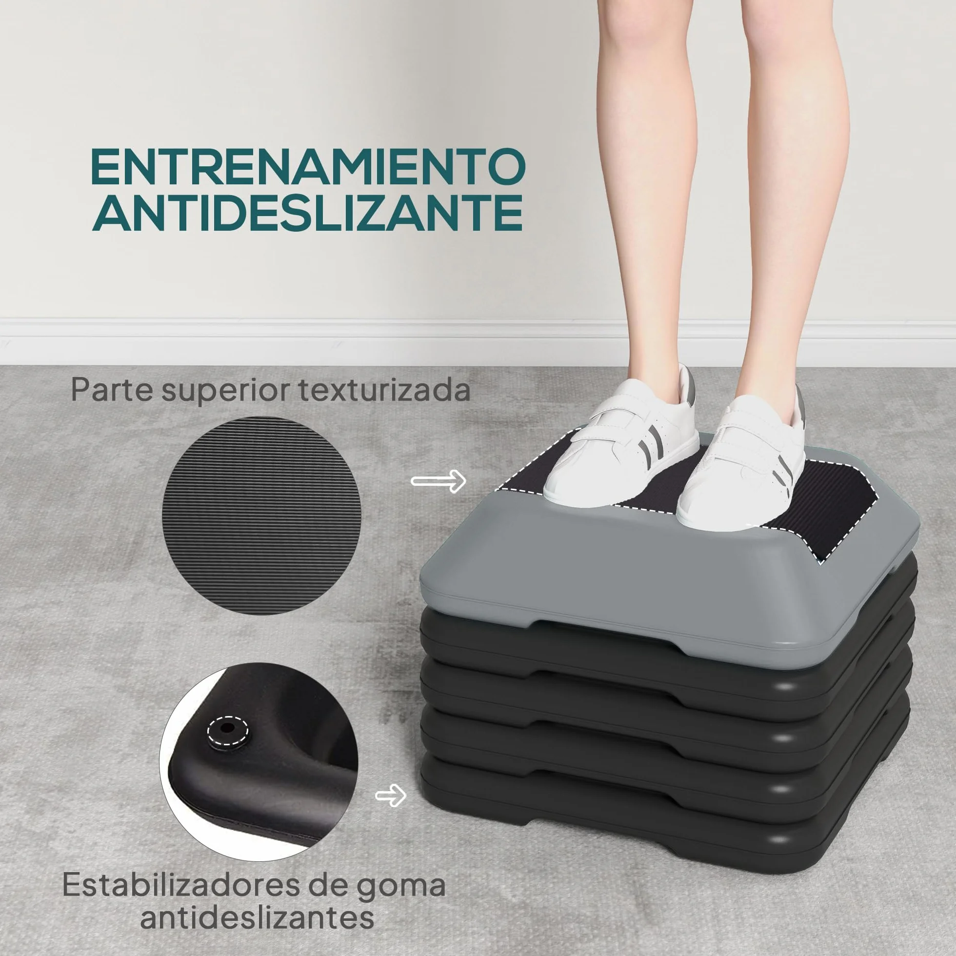 SPORTNOW Step Aerobic Stepper Antiscivolo Altezza Regolabile 10-30 cm Carico 150 kg Allenamento Casa Palestra