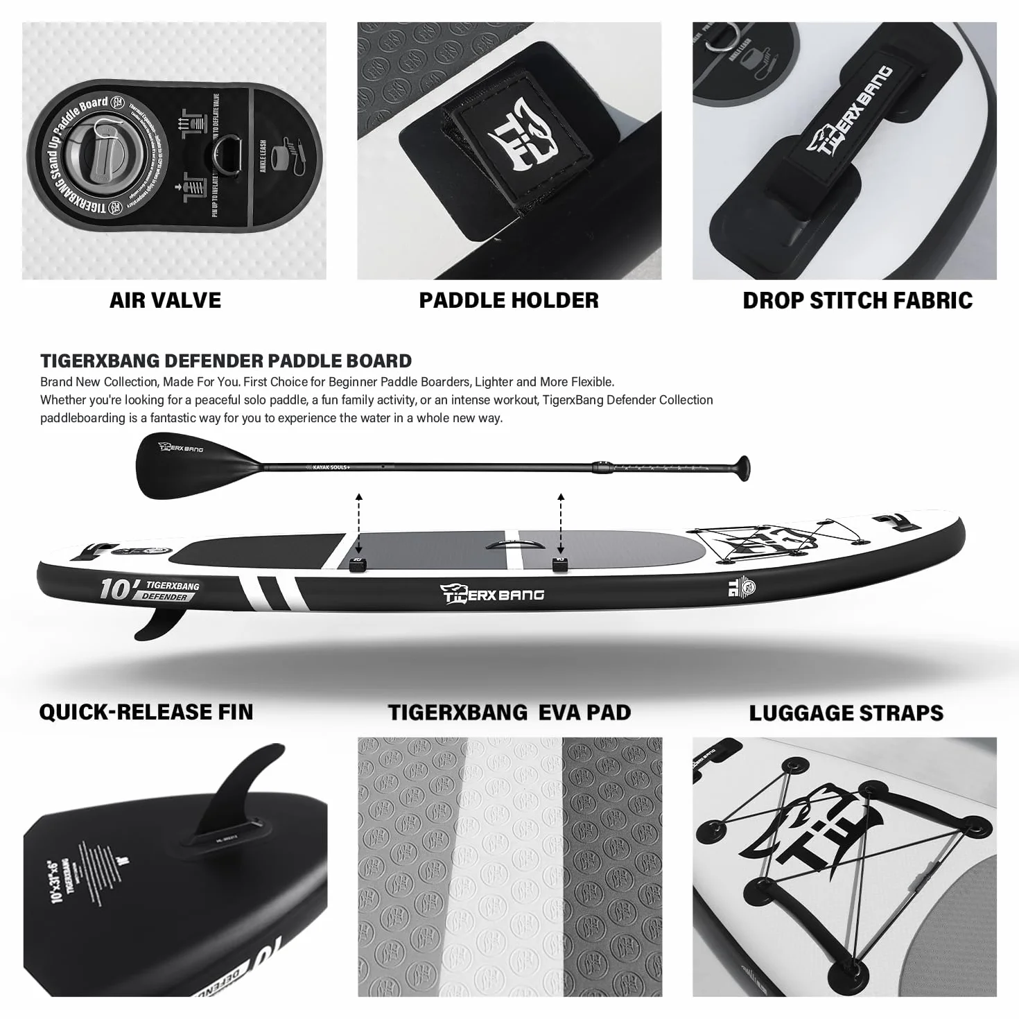 TIGERXBANG Stand Up Paddle Boards 10'6'' x 32'' x 6''丨10' x 31'' x 6'' with Premium SUP Board Accessories, Inflatable Paddle Boards for Adults/Kids Stand Up PaddleBoarding