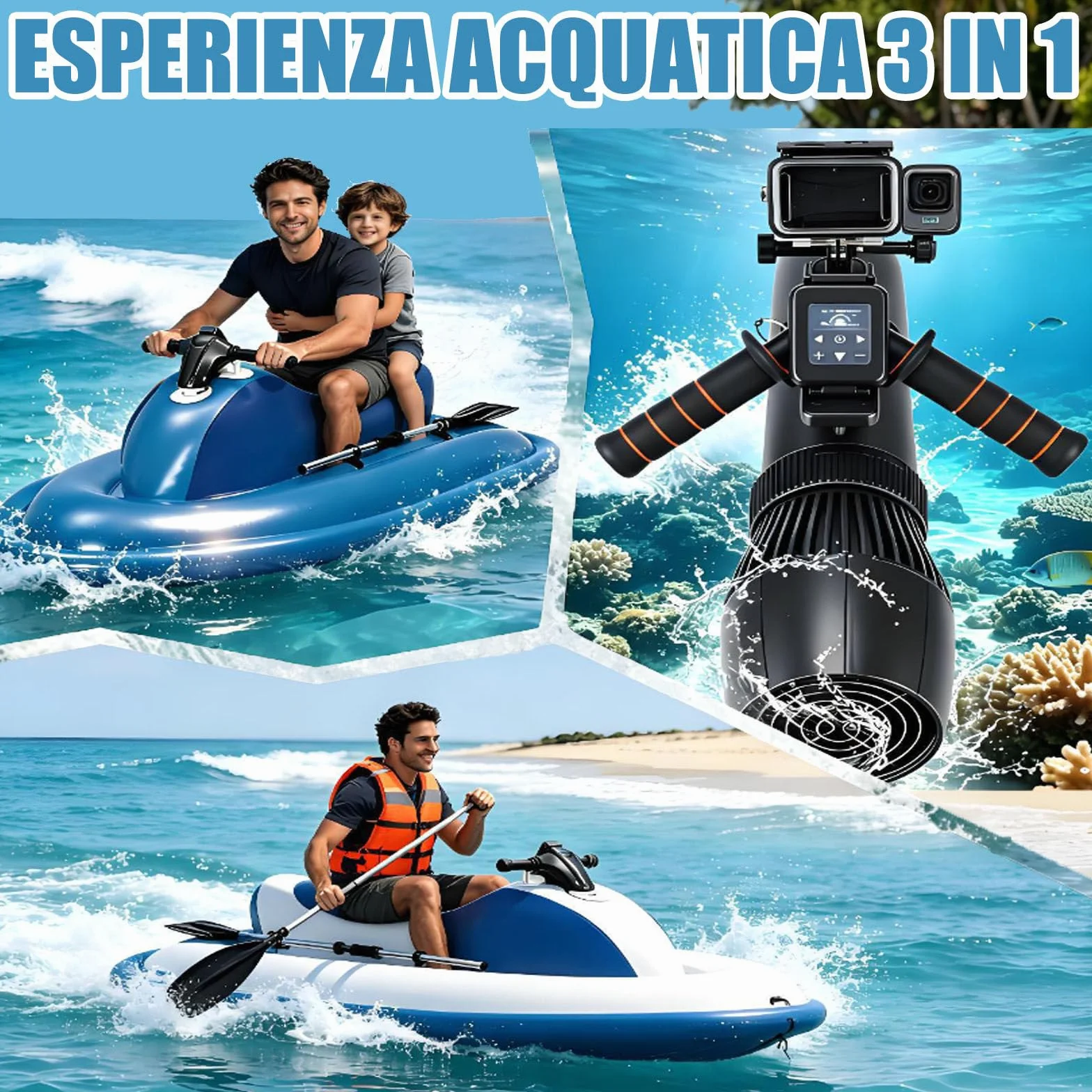 Moto d'Acqua Gonfiabile Elettrica 700W 10000mAh 16000mAh 3-9km/h 40-130min 9 velocità Mare Lago