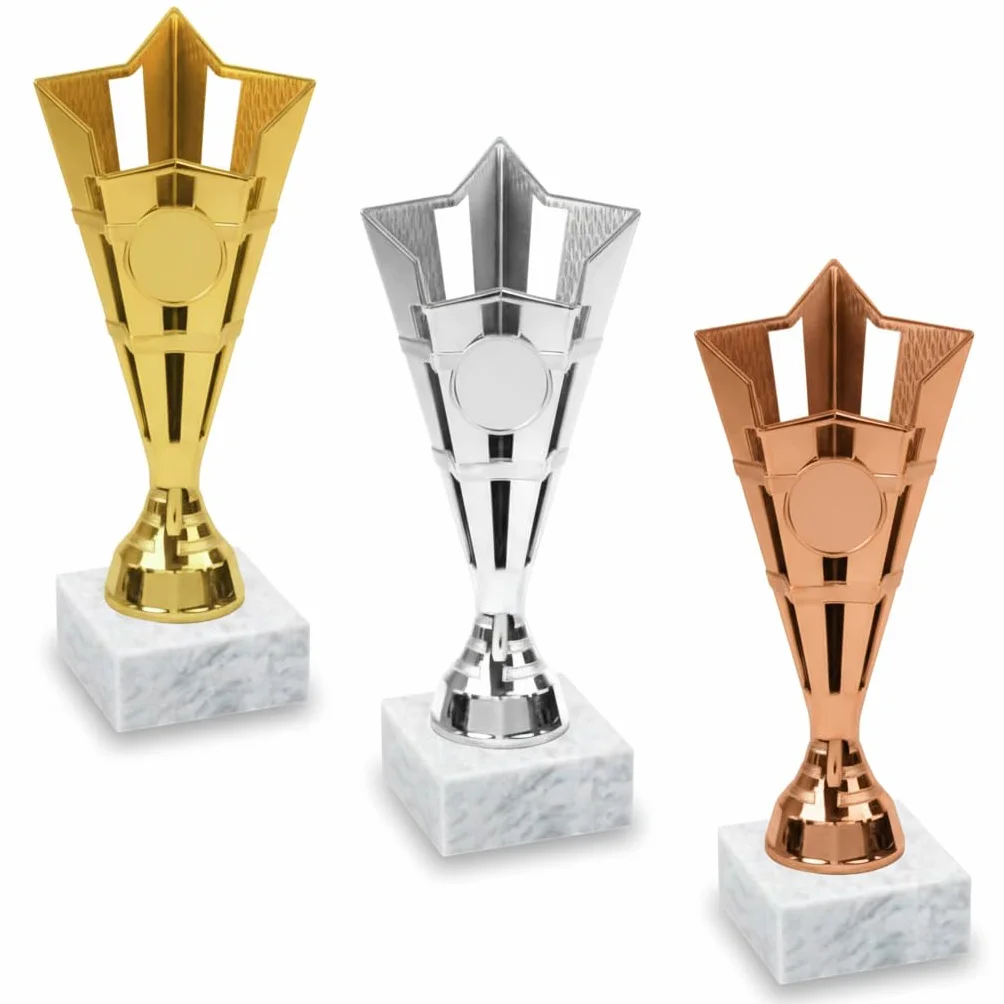 Tris Coppe Fantacalcio Set 3 Trofei Stella Personalizzati Targhetta Alluminio Stampata Oro Argento Bronzo Premi Classifica Fantalega