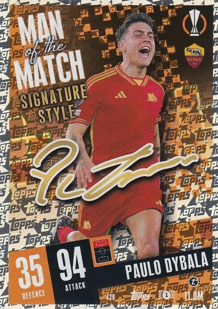 Topps Carta Collezionabile Match Attax 2024 Paulo Dybala Man Of The Match, stile firma