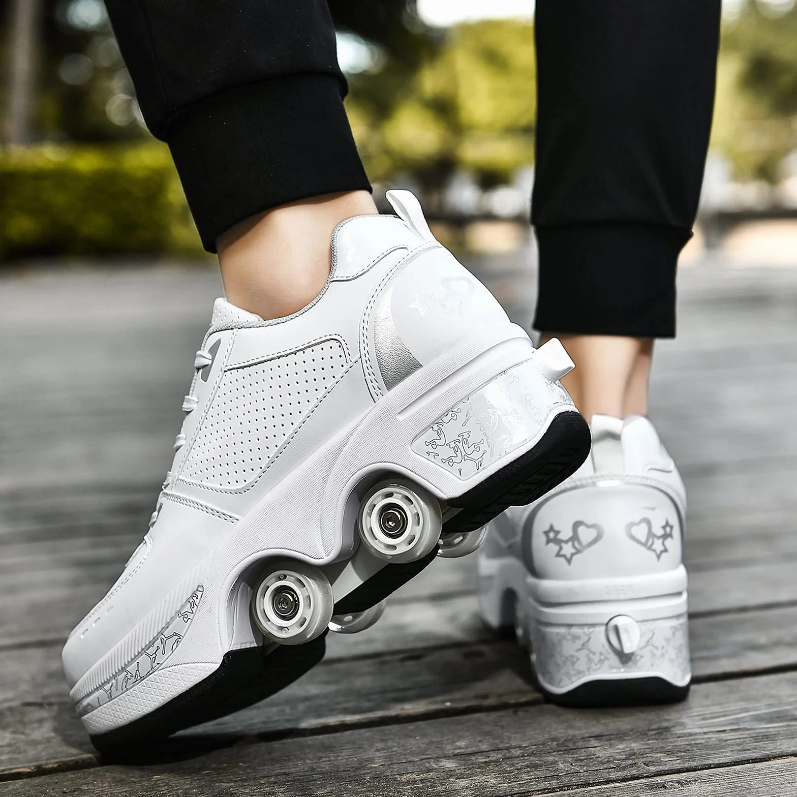 Pattini a Rotelle Unisex Scarpe con Rotelle Scarpe da Skate 2 in 1 e Scarpe da Ginnastica Che si Trasformano in Pattini a Rotelle Regalo per Bambini, Ragazzi, Ragazze, Uomini e Donne
