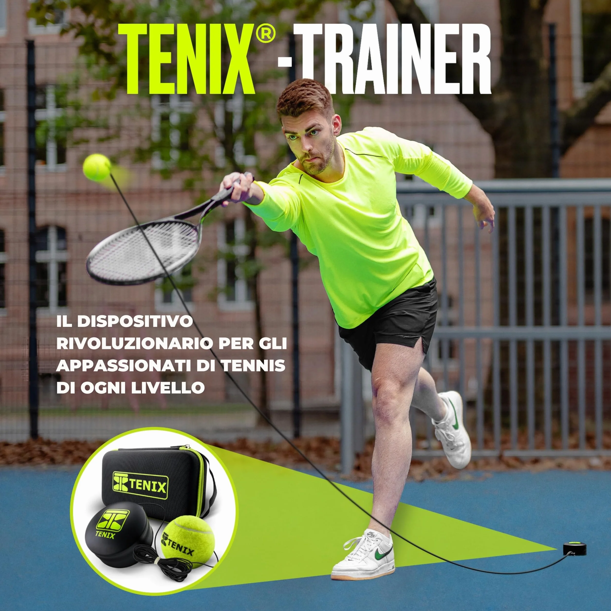 TENIX Tennis Trainer Power-Grip-System Solo Allenamento Tennis Bambini Adulti Giardino Parco Campo Rimbalzo Infinito