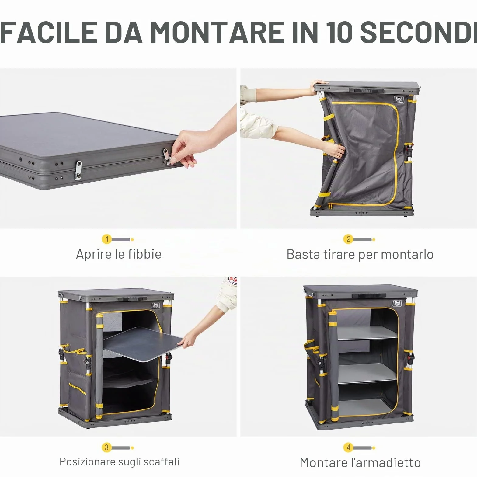 TIMBER RIDGE Armadietto da cucina pieghevole 30kg 3 ripiani portatile