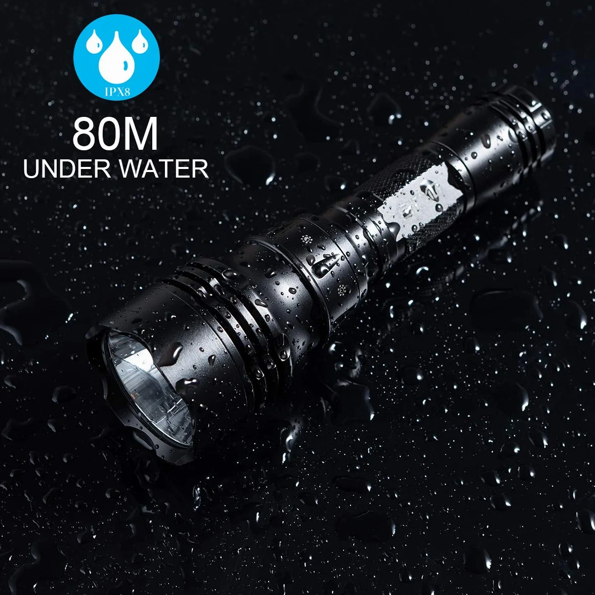 Torcia Subacquea Ricaricabile 2000 Lumen LED Impermeabile 80m