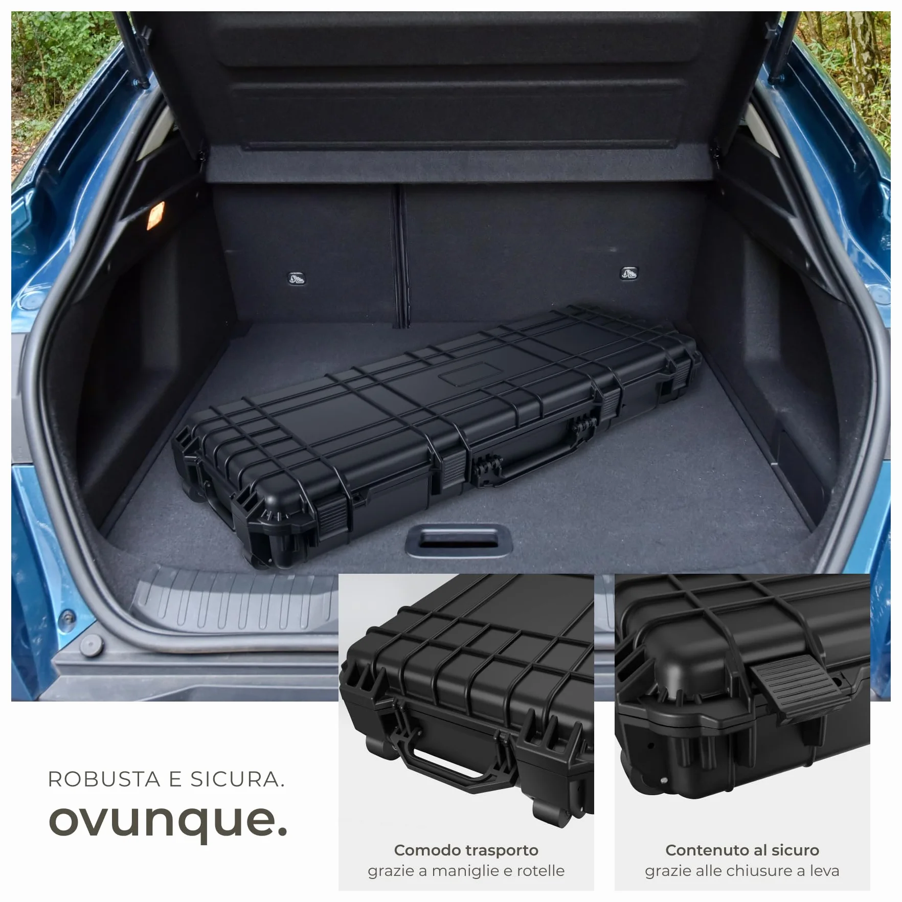 Tectake Custodia Porta Fucile Rigida 113,5x41x16 cm 4 Chiusure a Scatto 3 Inserti Estraibili