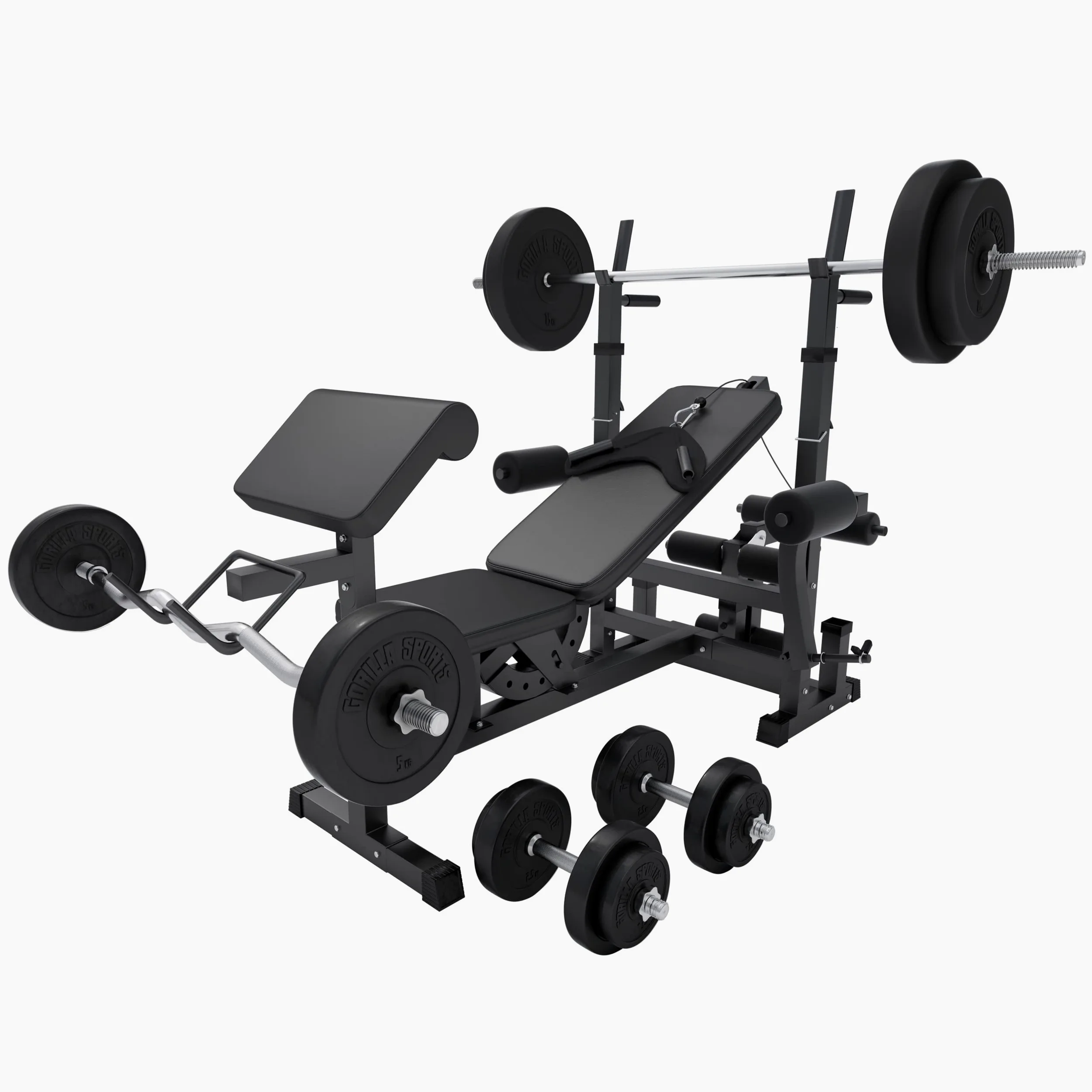GORILLA SPORTS® Panca Multifunzione - Con Set di Pesi 100kg, Schienale Regolabile, Porta bilanciere, Stazione Butterfly, Carico Massimo 280kg, Bianco o Nero - Panca Pesi, Stazione Palestra, Fitness
