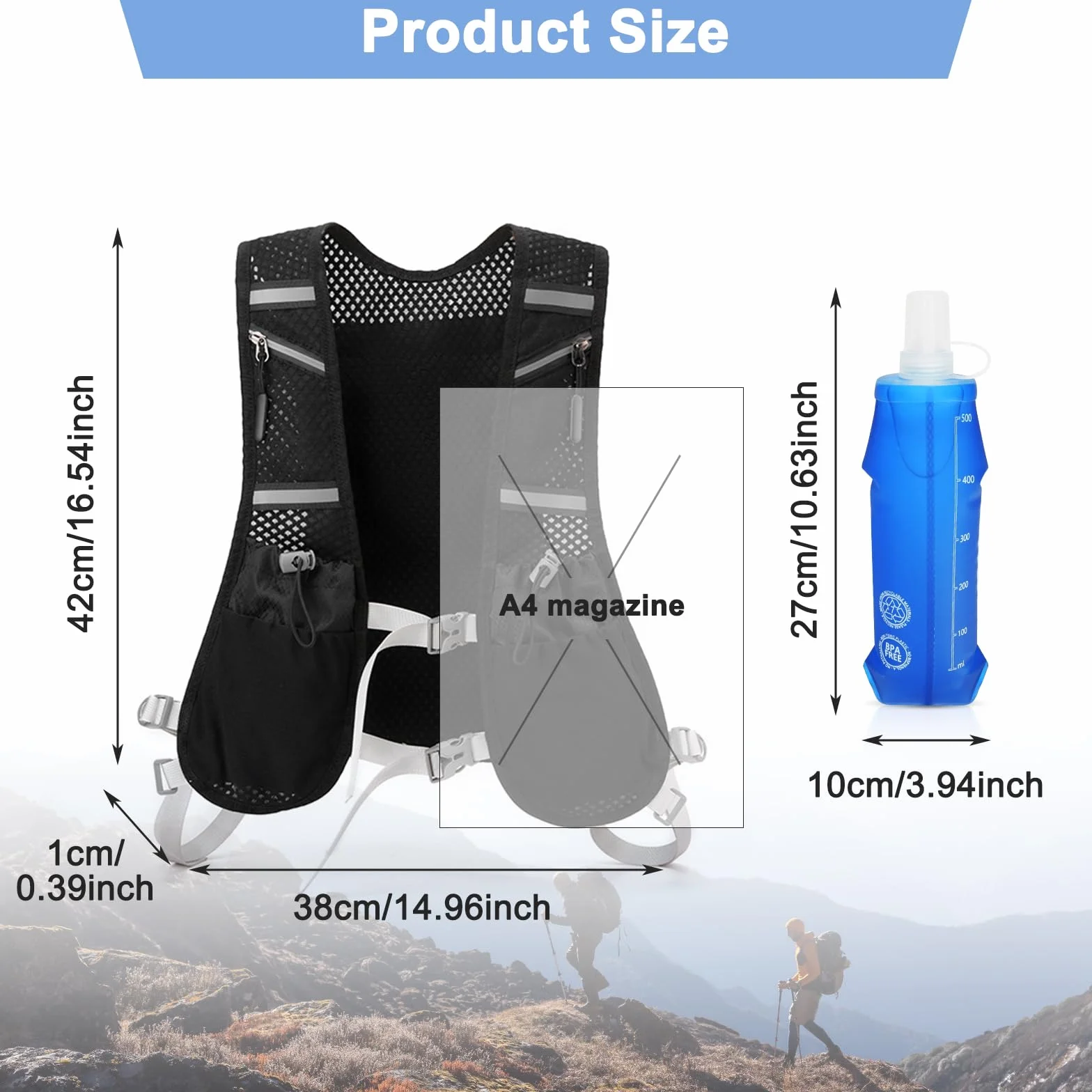 Gilet Running Super Leggero con 2 Borraccia Morbida 500ml, Zaino Trail Running per Uomo e Donna, Cinghie Pettorali Regolabili, Riflettente Traspirante per Corsa Maratona