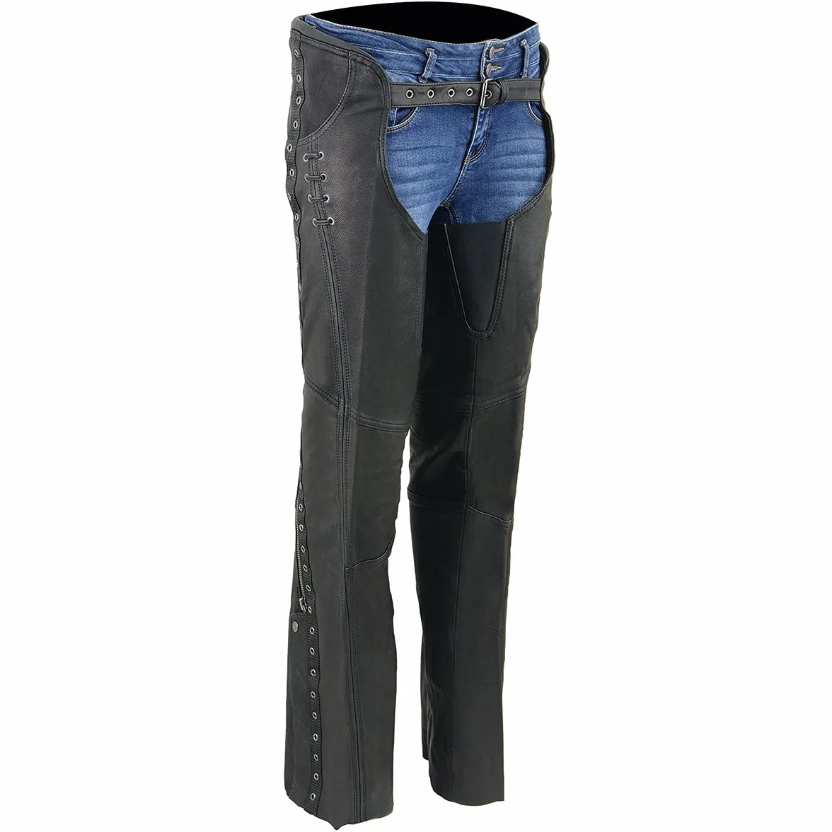 Milwaukee Leather Gambali da Moto in Pelle di Capra Nero Donna
