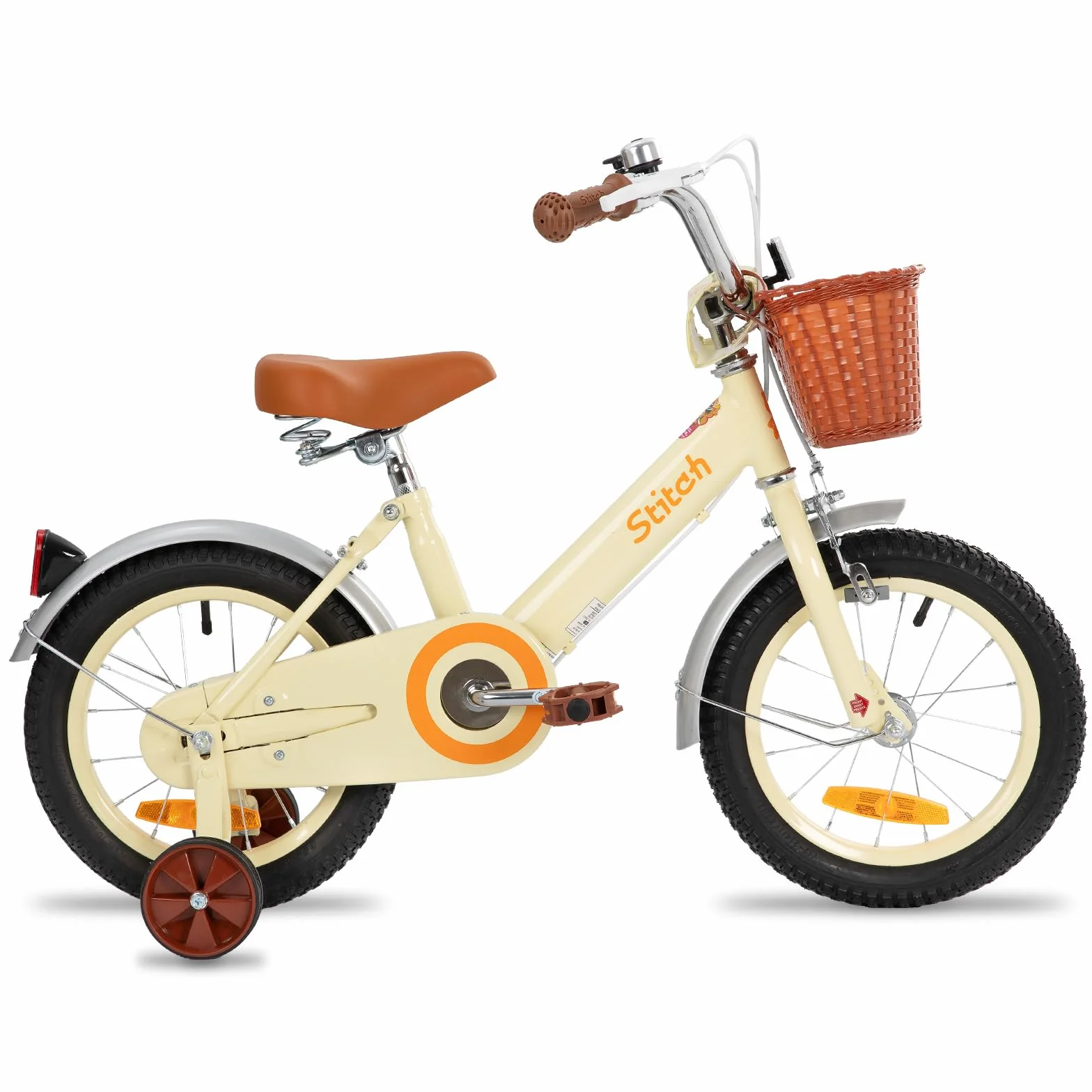 Bicicletta per Bambini 12/14/16 Pollici con Cestino e Rotelle, Beige/Rosa