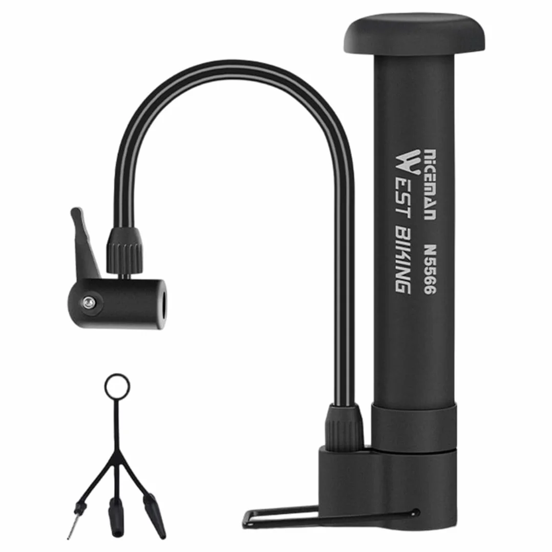 Mini Pompa da Pavimento Portatile per Bicicletta 80 psi per MTB con Tubo Flessibile Adattatori Presta Schrader
