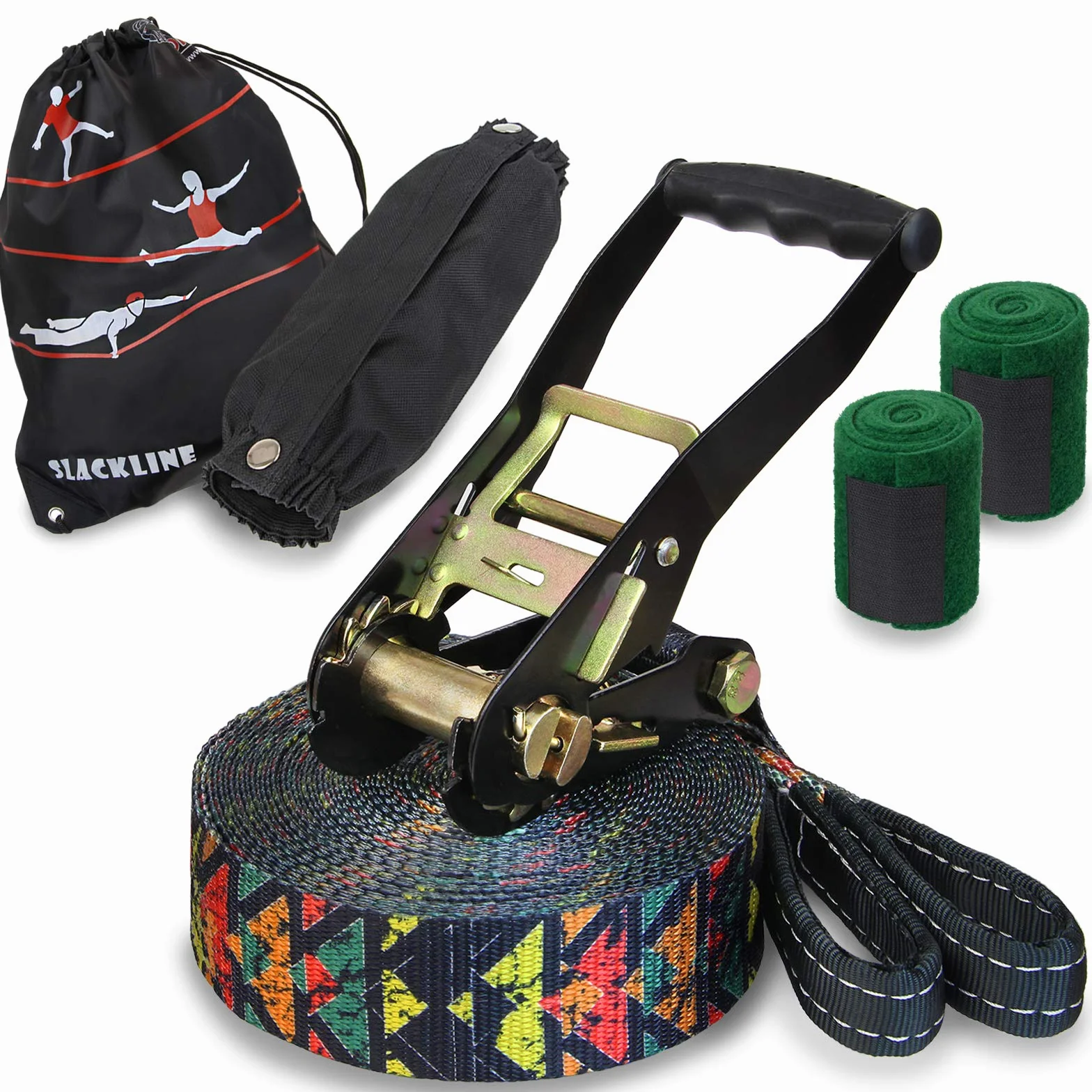 ALPIDEX Slackline Set 15 m z ochroną drzewa i zabezpieczeniem zapadkowym dla dzieci, początkujących i zaawansowanych