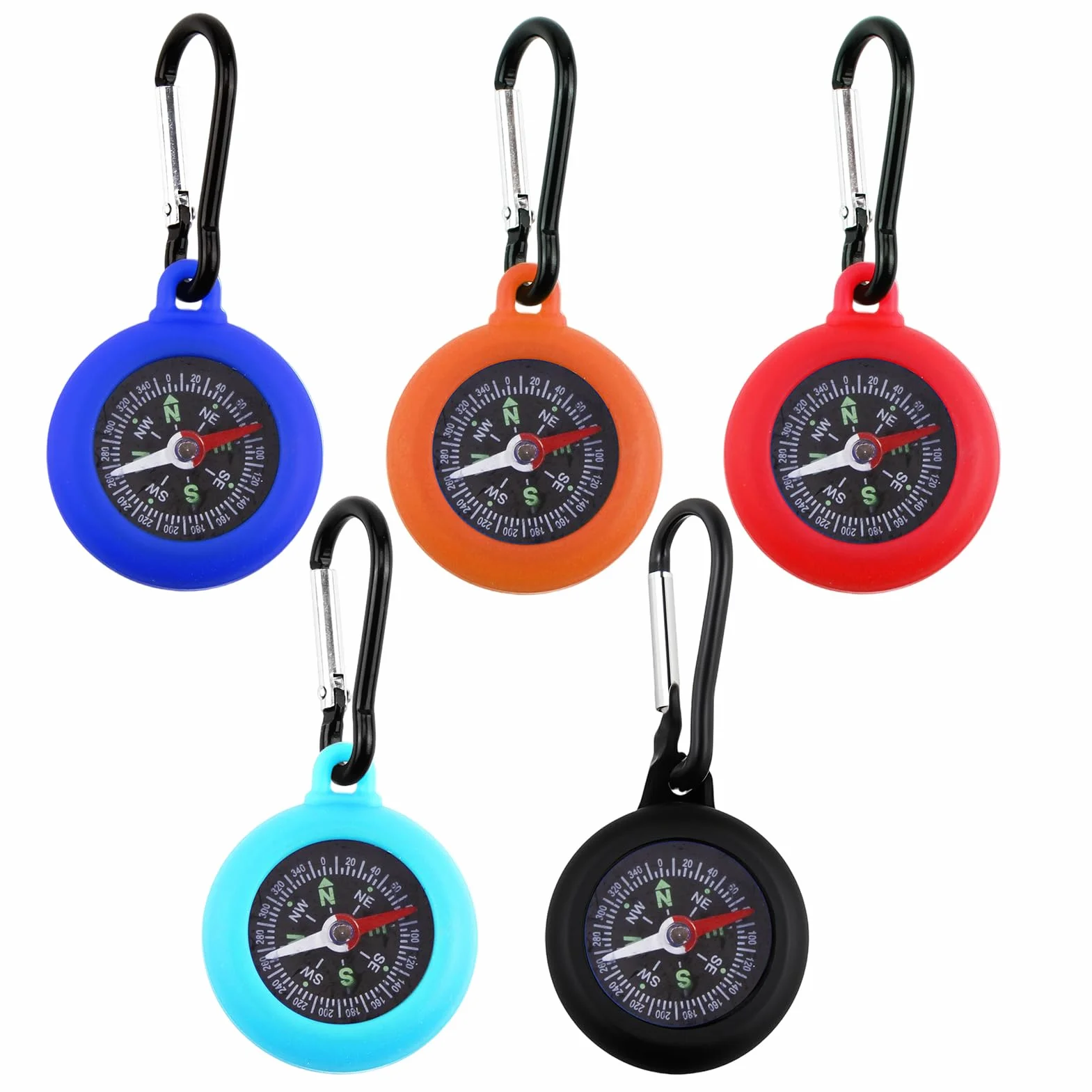 Bussola da campeggio per bambini 5 pezzi con moschettone colorata compatta