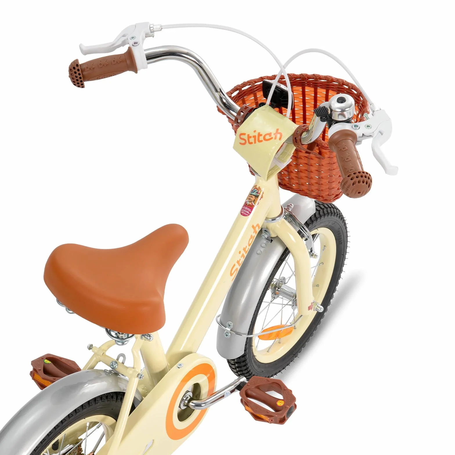 Bicicletta per Bambini 12/14/16 Pollici con Cestino e Rotelle, Beige/Rosa