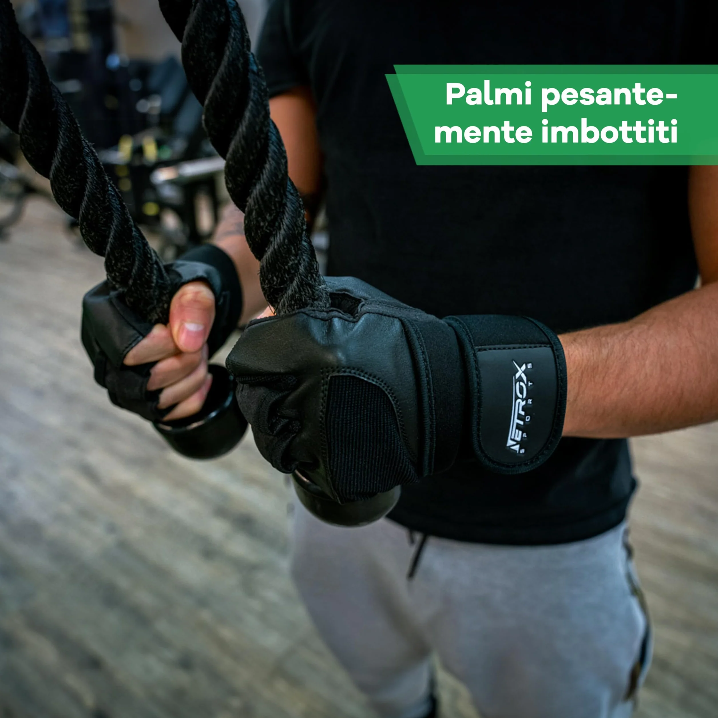 Guanti Palestra Uomo e Donna Vera Pelle 40cm Polsini Antiscivolo Traspirante Fitness