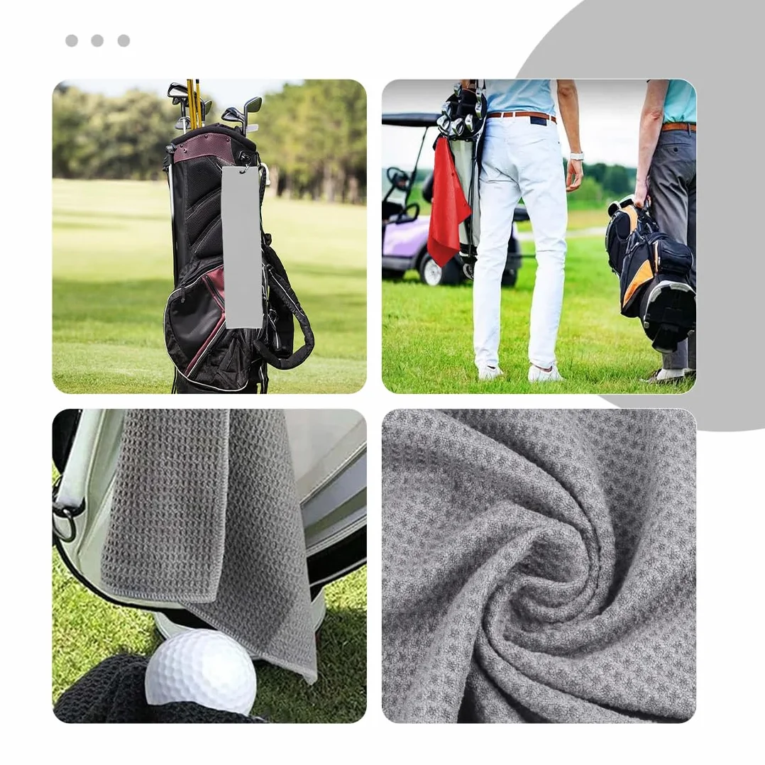 Asciugamani da golf in microfibra motivo waffle confezione da 2 con moschettone clip sacca grigio rosso