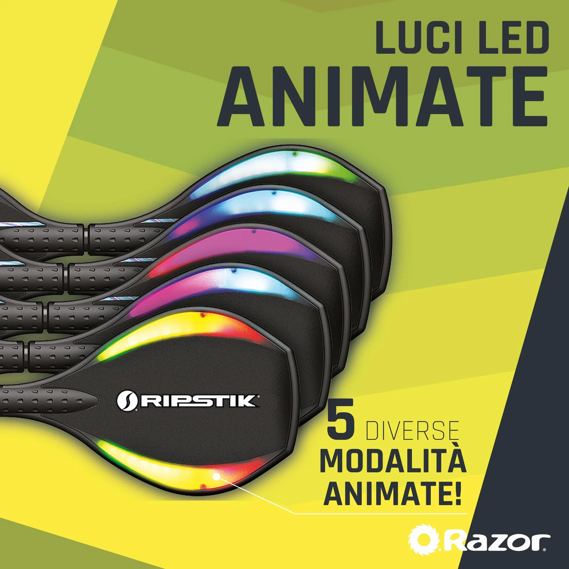 Razor Ripster Lightshow Waveboard - Tavola a Rotelle per Bambini Dagli 8 anni in su con Sterzo a 360°, Ponte Luminoso Attivato dal Movimento, 5 Modalità di Luce, Antiscivolo - Nero