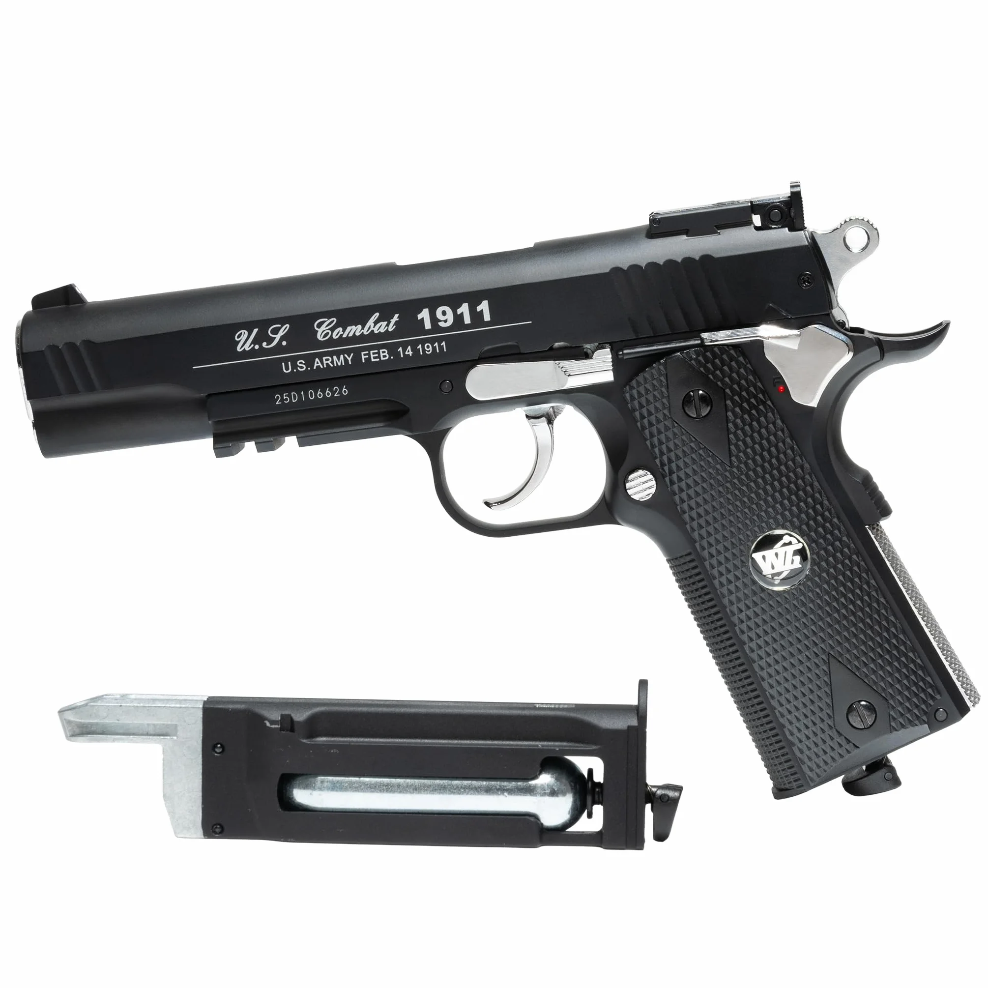 Pistola Softair WG Combat 1911 CO2 Full Metal, 1000 Pallini 6mm, nero