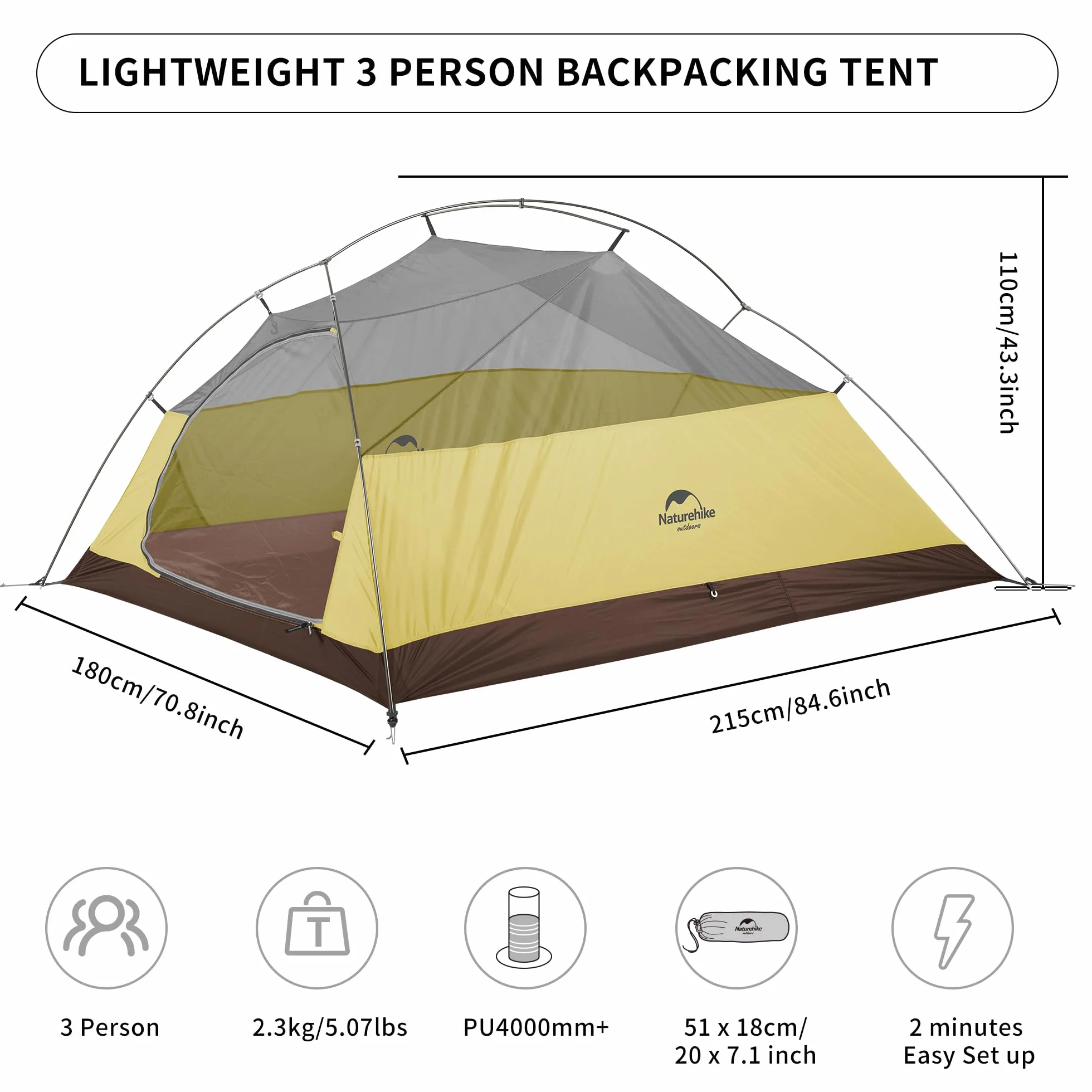 Naturehike Nuovo Cloud-up 3 Persona Tenda Aggiornata Doppio Strato Tende da Escursioni