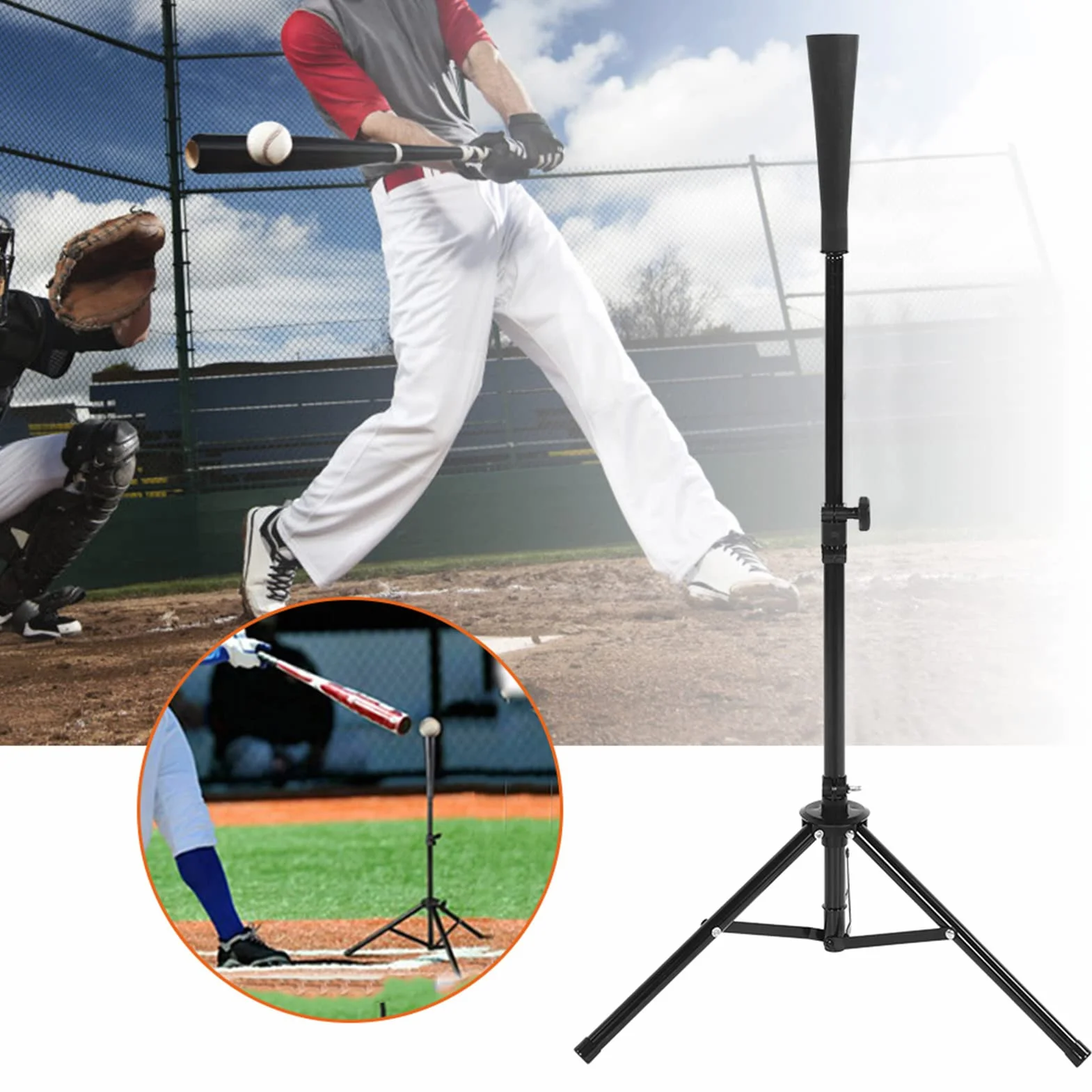 Tee da Battuta da Baseball Regolabile, Supporto a T per Treppiede da Softball, Supporto Portatile per Colpire la Palla da Allenamento per Allenamento, Installazione Rapida, Uso
