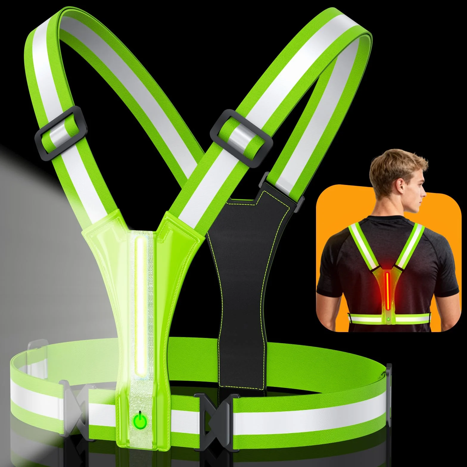 Glangeh Luce Running LED Alta Visibilità 360° Impermeabile Regolabile Torcia Frontale Bretelle Catarifrangenti per Corsa