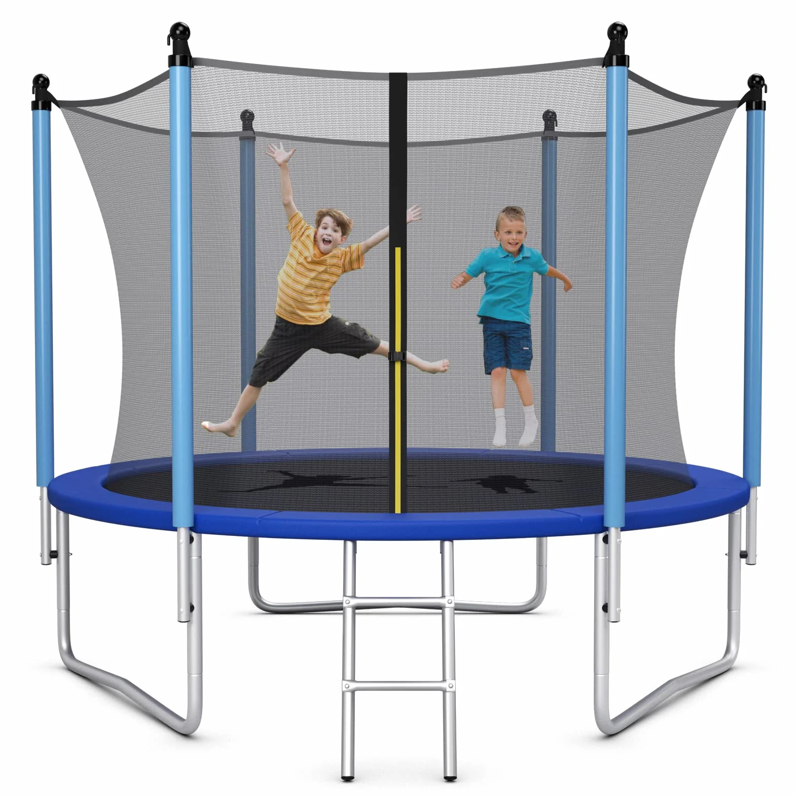 COSTWAY Tappeto Elastico per Bambini 244/305/366/427cm Certificato GS, Trampolino Elastico da Interno ed Esterno con Rete, Tubi Galvanizzati Antiruggine e Scala