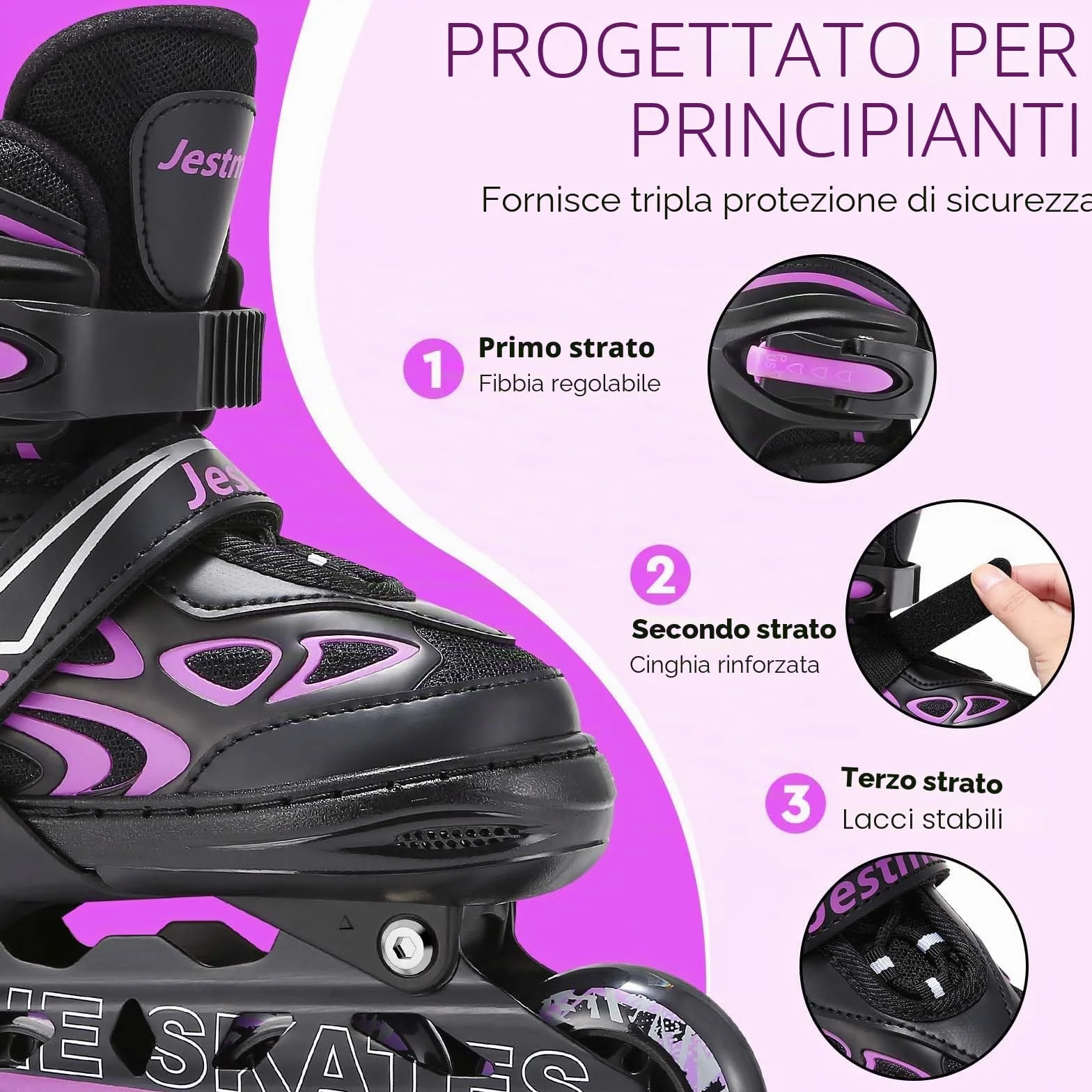 Pattini in linea per bambini, pattini a rotelle bambina regolabili per bambini ragazze ragazzi principianti per interni ed esterni