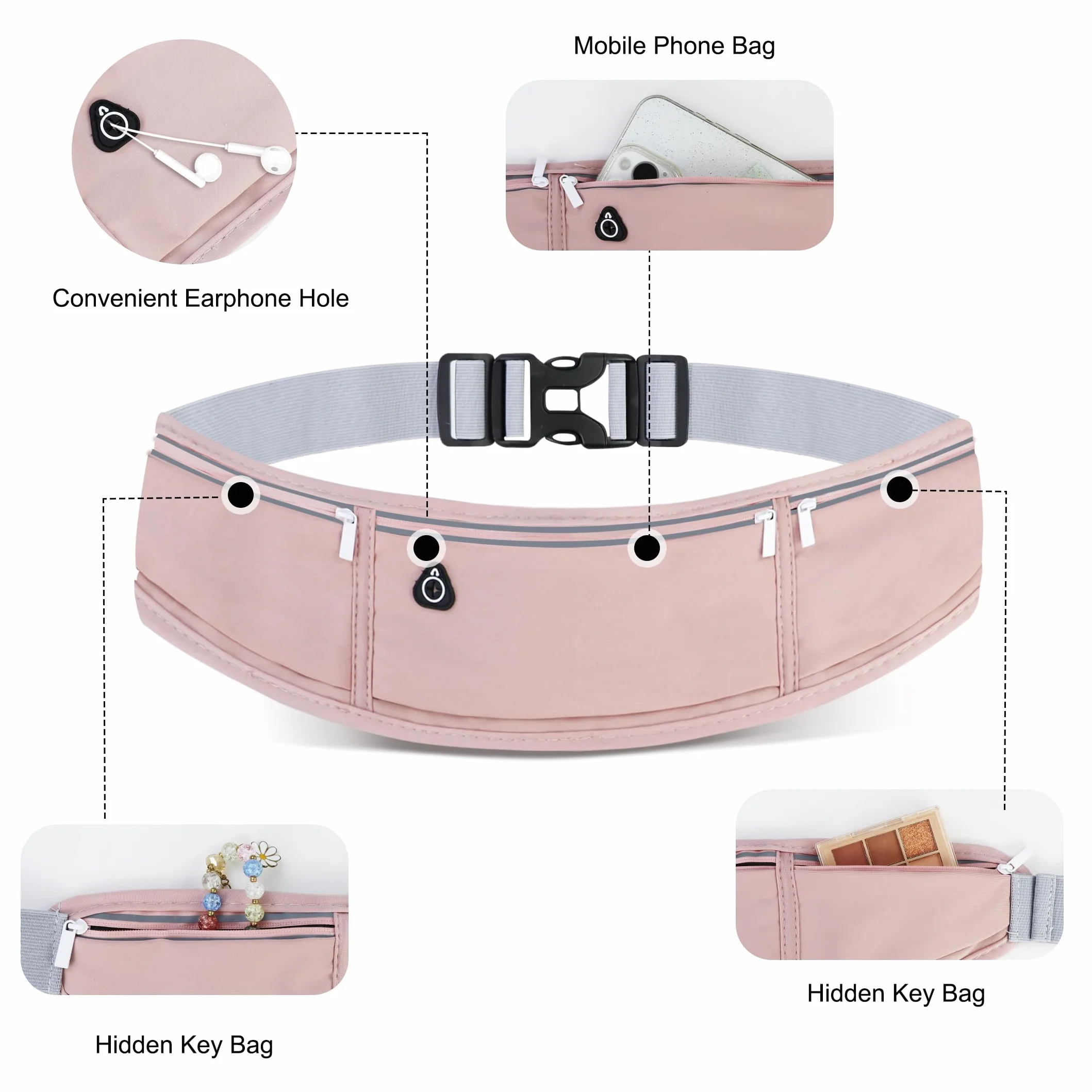 Marsupio Donna Piccolo Leggero Sportivo con Striscia Riflettente, Nero