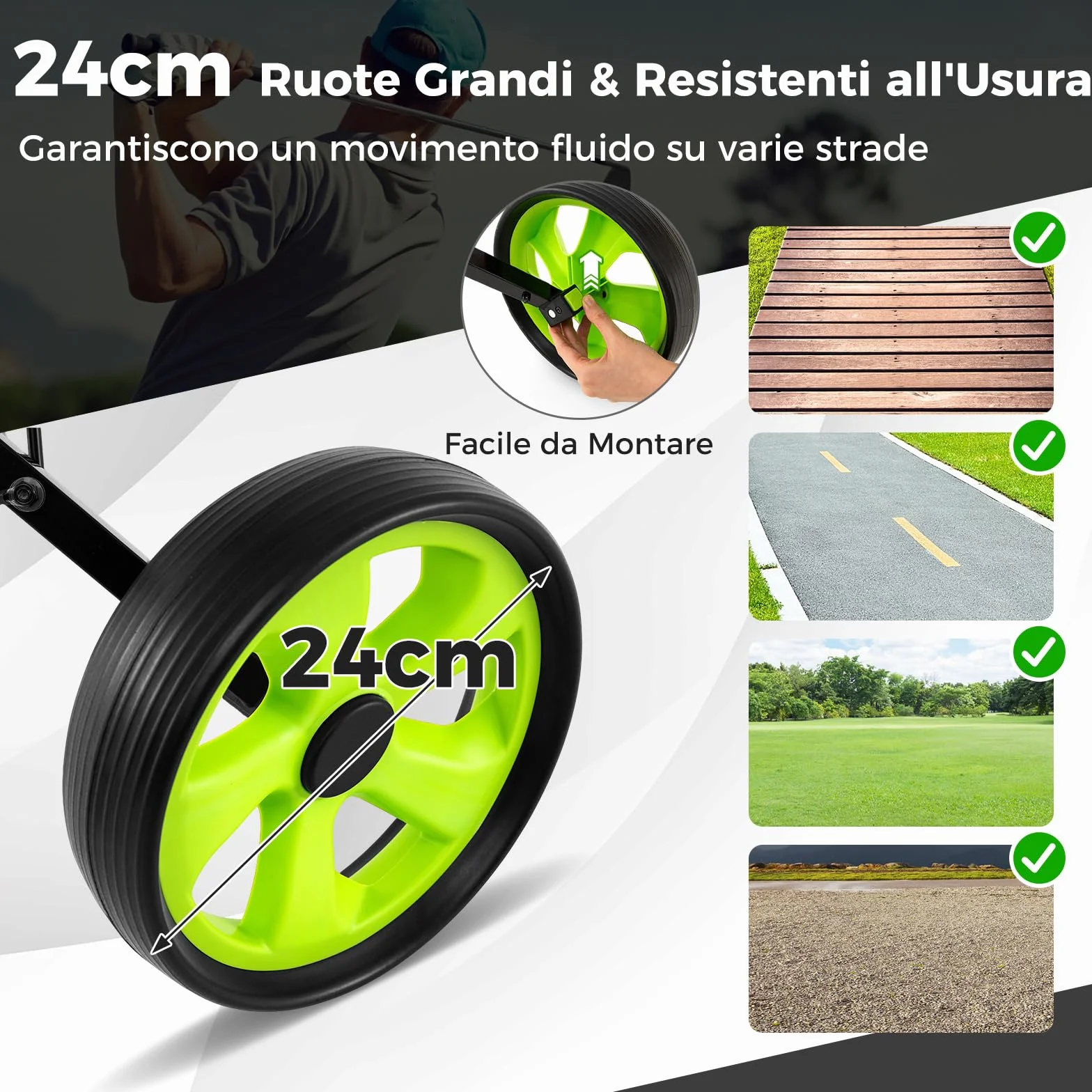 COSTWAY Carrello da Golf Pieghevole con 2 Ruote, Ferro con Tabellone Segnapunti