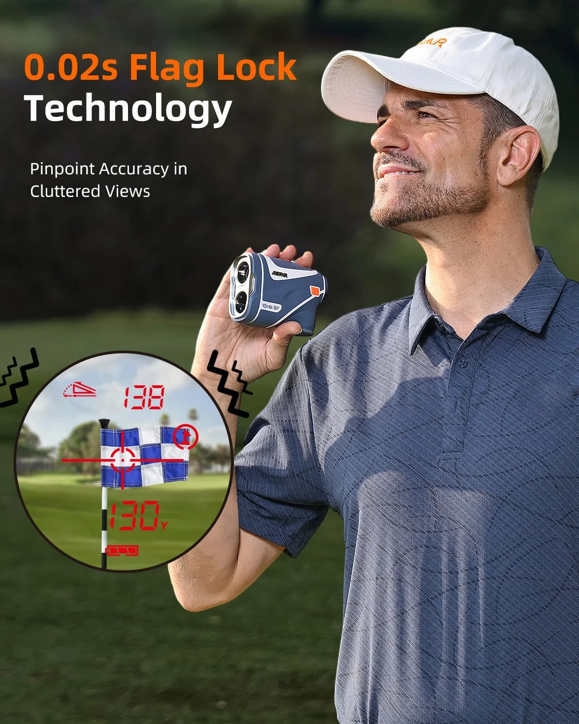 AOFAR GX10 Telemetro da golf 1200Y con funzione di regolazione automatica del display a colori rossi, funzione magnetica, inclinazione on/off con spia, modalità scansione, Blocco della bandiera