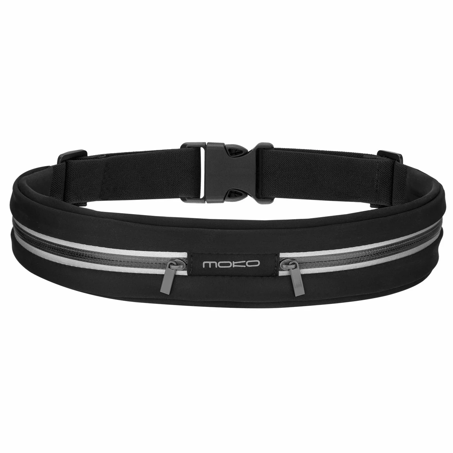 MoKo Marsupio Sportivo Running Impermeabile con Fasce Riflettenti, Cintura da Corsa Regolabile Doppia Tasca per iPhone 11/11 Pro/11 PRO Max/XS/XR, Nero