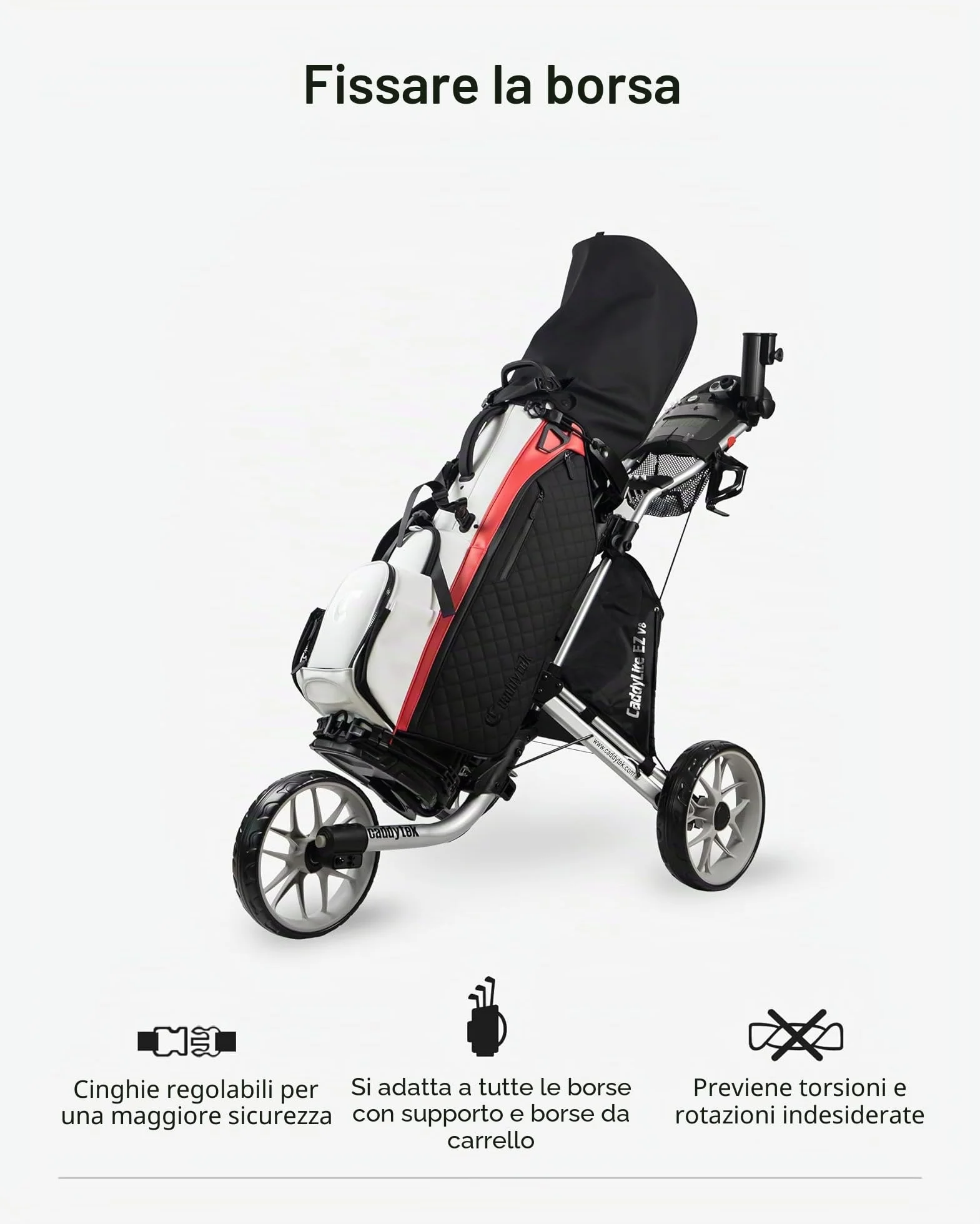 Caddytek CaddyLite EZ Fold versione 8, Carrello da golf pieghevole leggero a 3 ruote