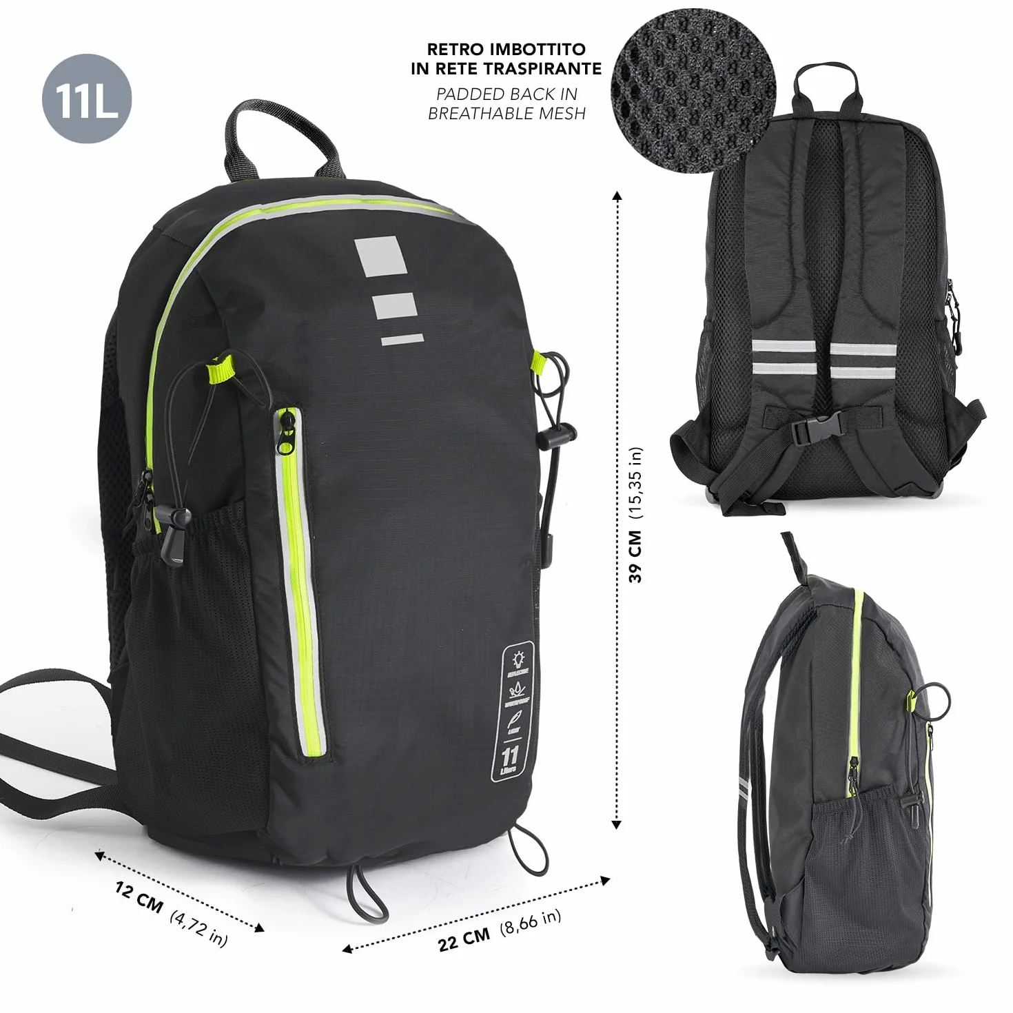 PERLETTI Zaino 10 Litri Impermeabile Trekking Montagna Super Leggero Capiente 39x22x12 cm